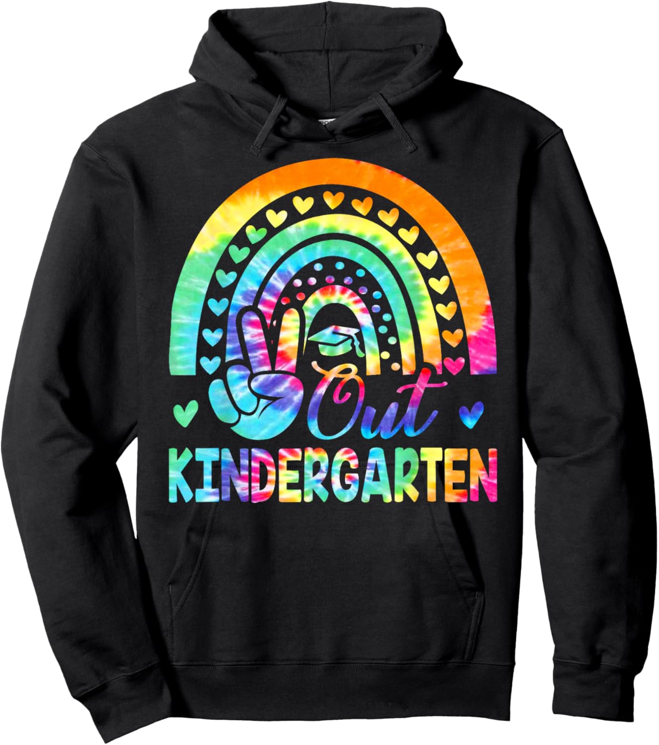 Cute Tie Dye Rainbow Peace Out Kindergarten Last Day Hoodie - Hoodie | Black