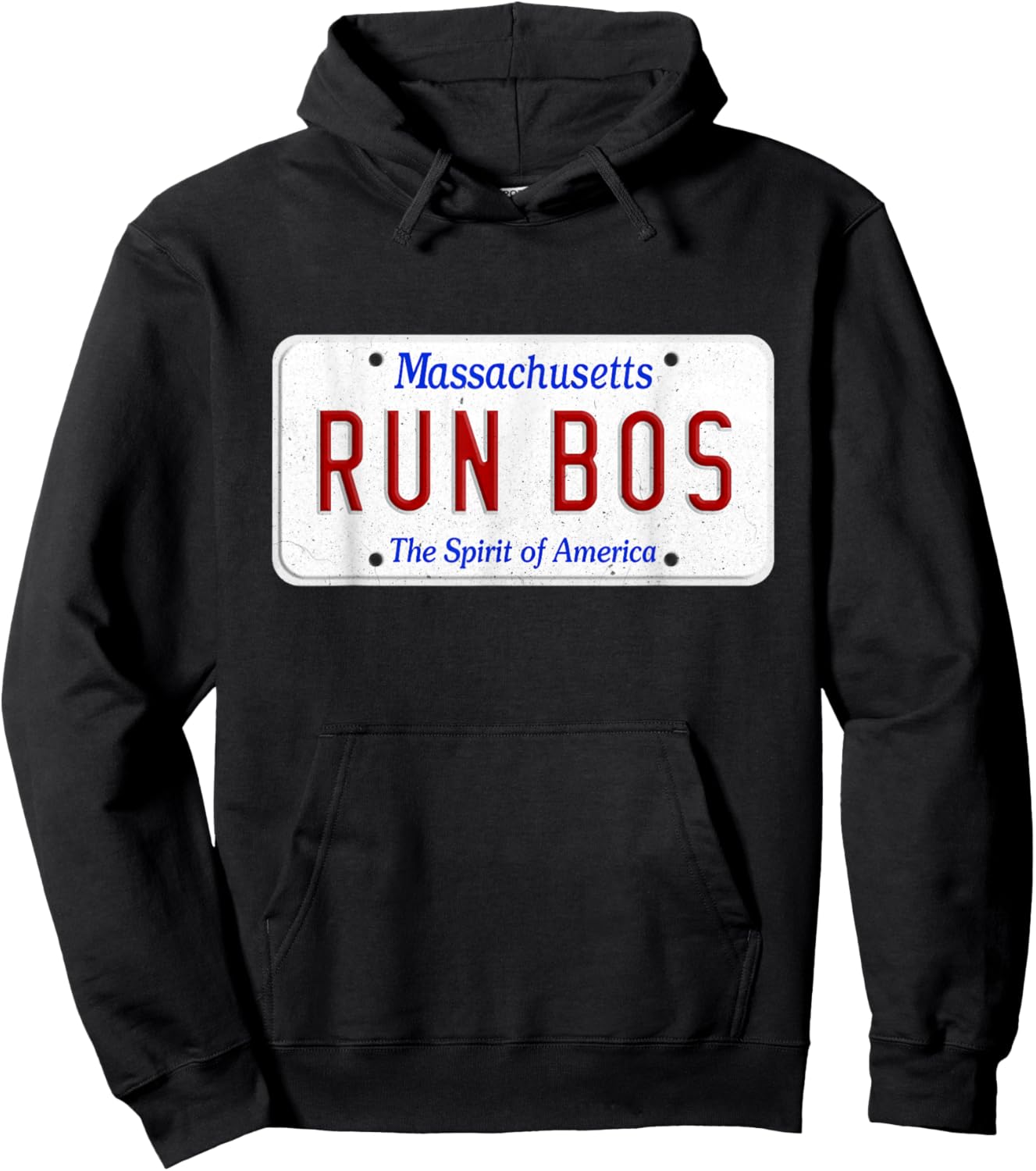 Run Bos Boston Mass Running Distance Runner license plate Hoodie - Hoodie | Black