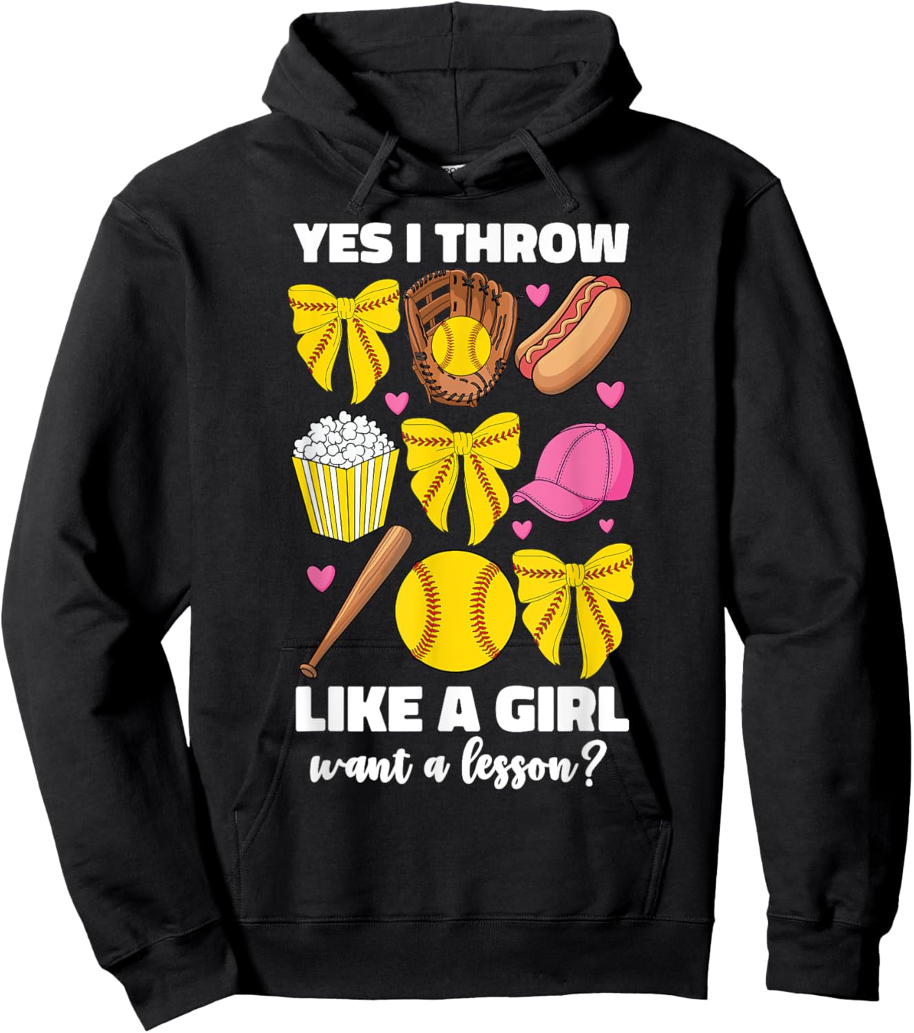 Yes I Throw Like A Girl Funny Softball Women Girls Kids Bow Hoodie - Hoodie | Black