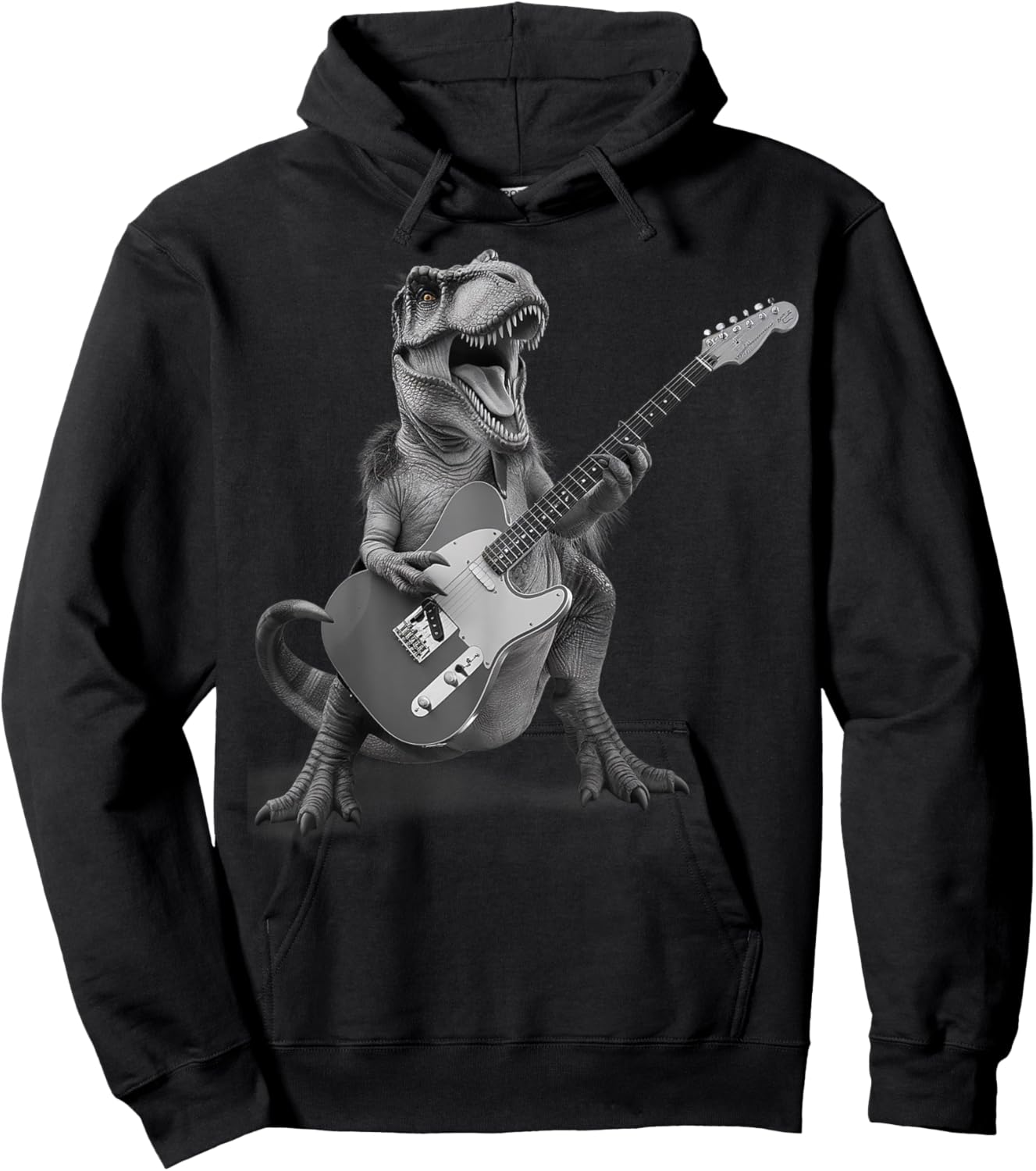 T Rex Playing Guitar Rock and Roll Dino Gifts Men Women Kid Hoodie - Hoodie | Black