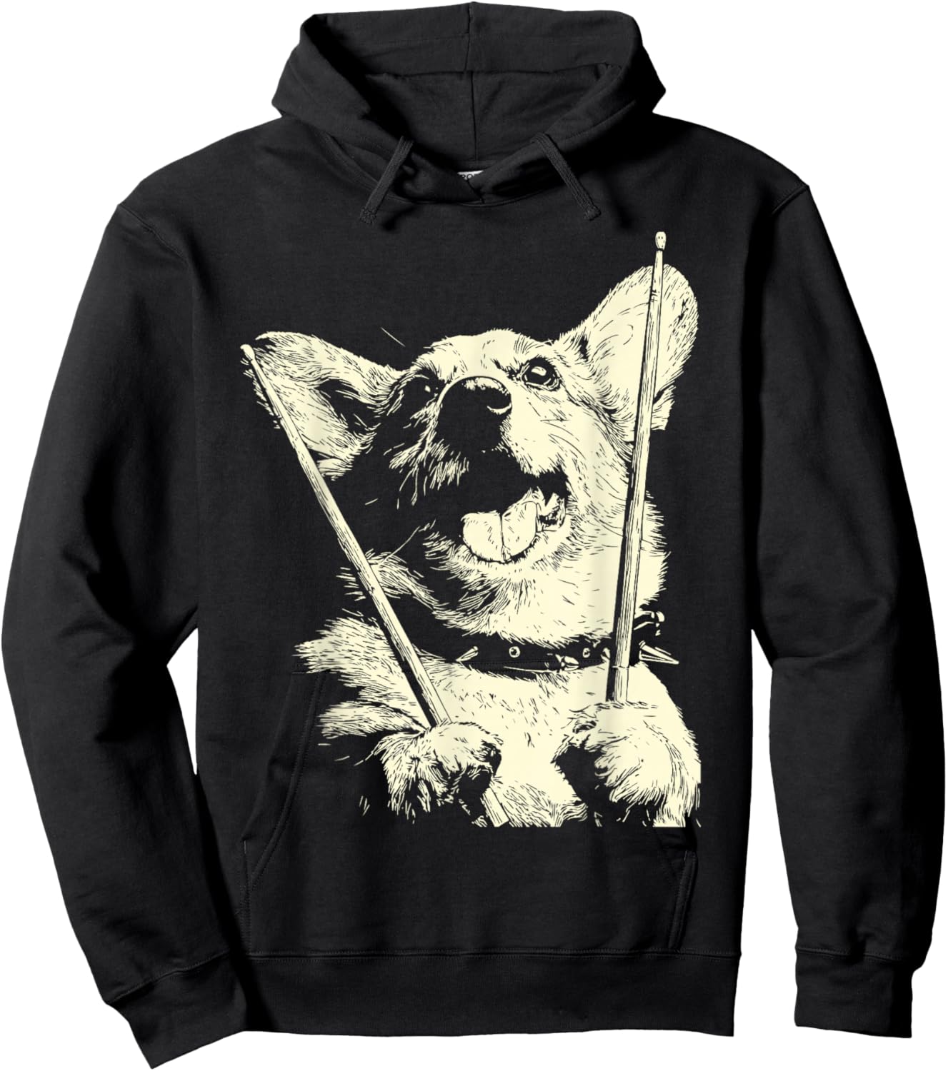 Corgi Playing Drums Funny Musician Dog Drummer Punk Hoodie - Hoodie | Black