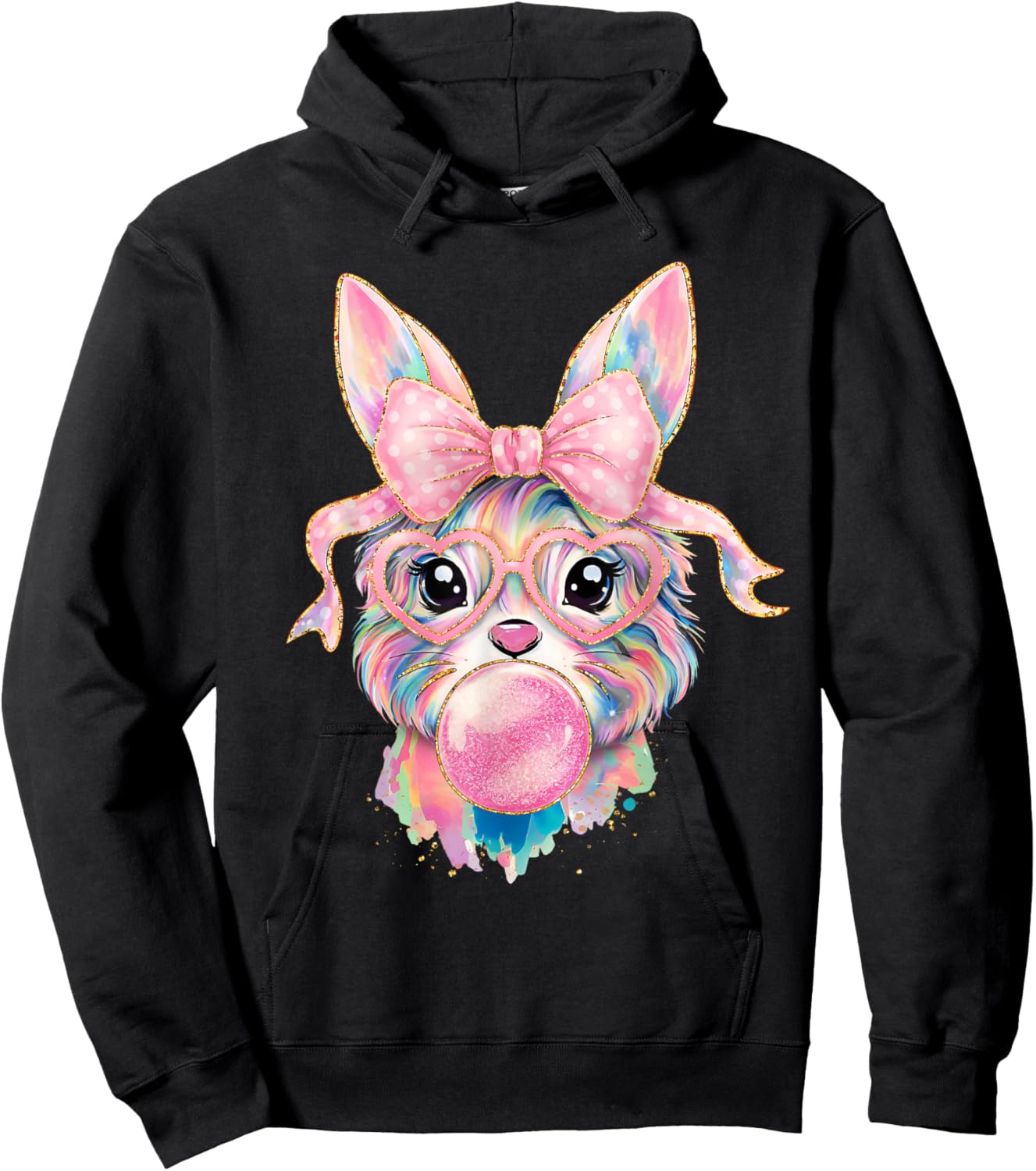 Funny Bunny Face Glasses Rabbit Coquette Bow Easter Trendy Hoodie - Hoodie | Black