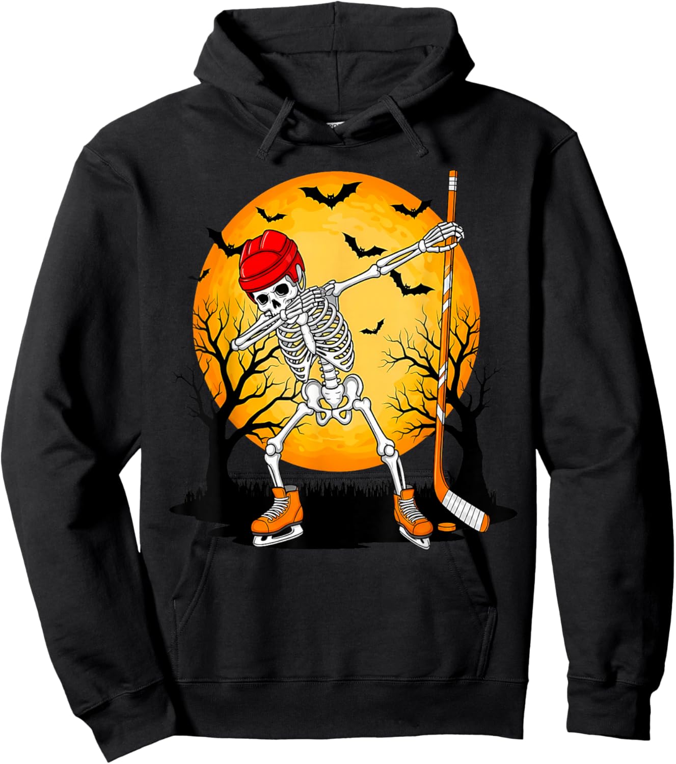 Skeleton Ice Hockey Halloween Boys Dabbing Hockey Hoodie - Hoodie | Black