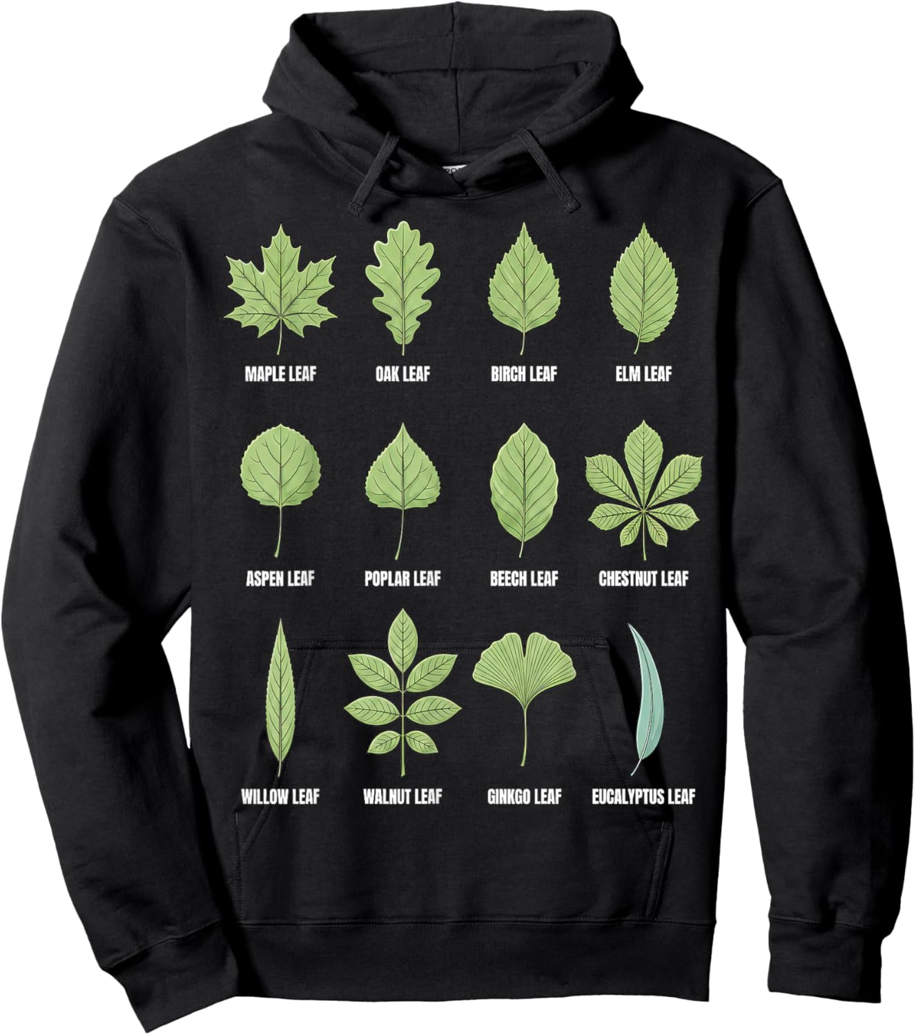 Types of Tree Leaves Botanical Chart Hoodie - Hoodie | Black