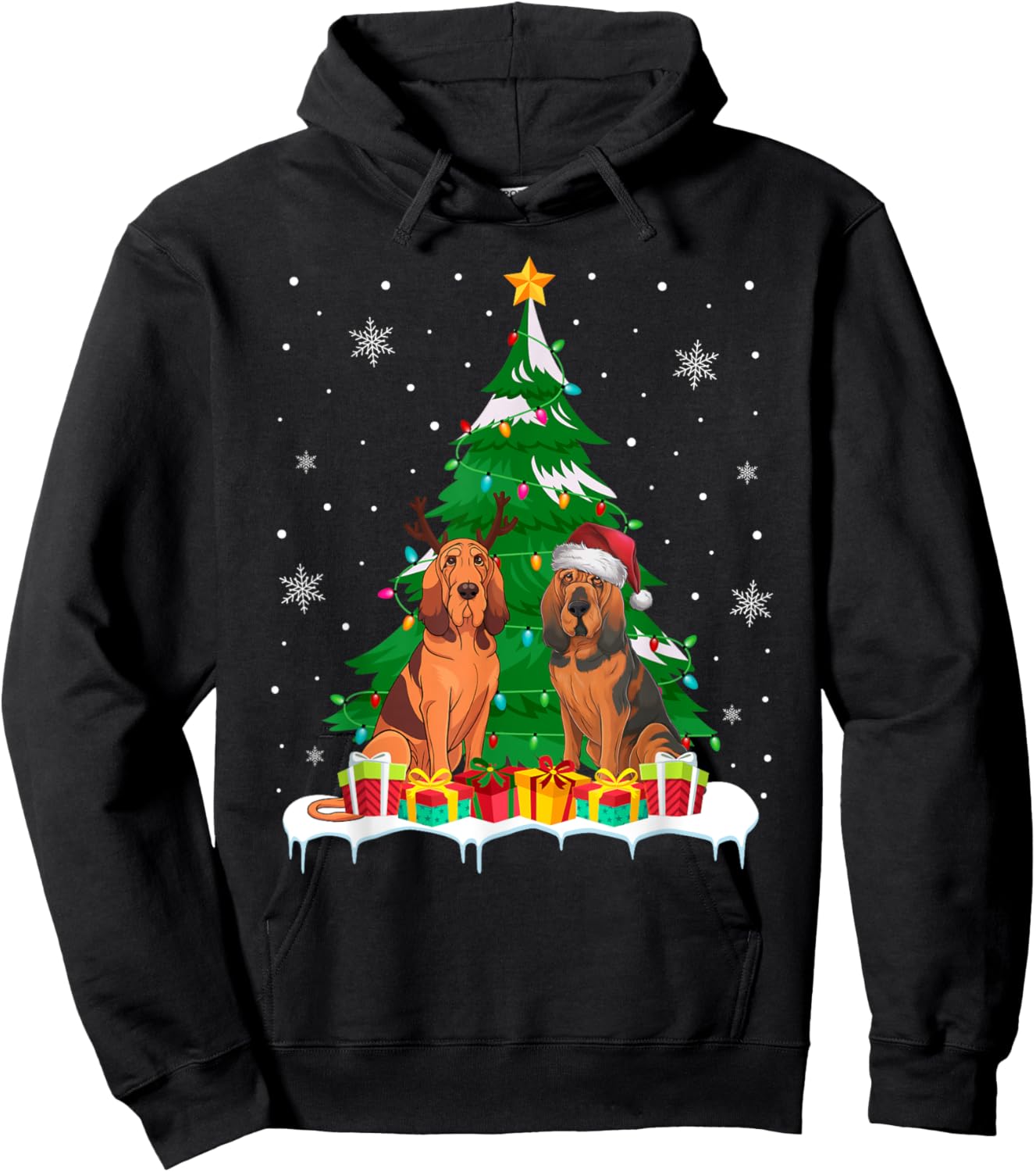 Bloodhound Dog Christmas Tree Lights Santa Reindeer Xmas PJs Hoodie - Hoodie | Black