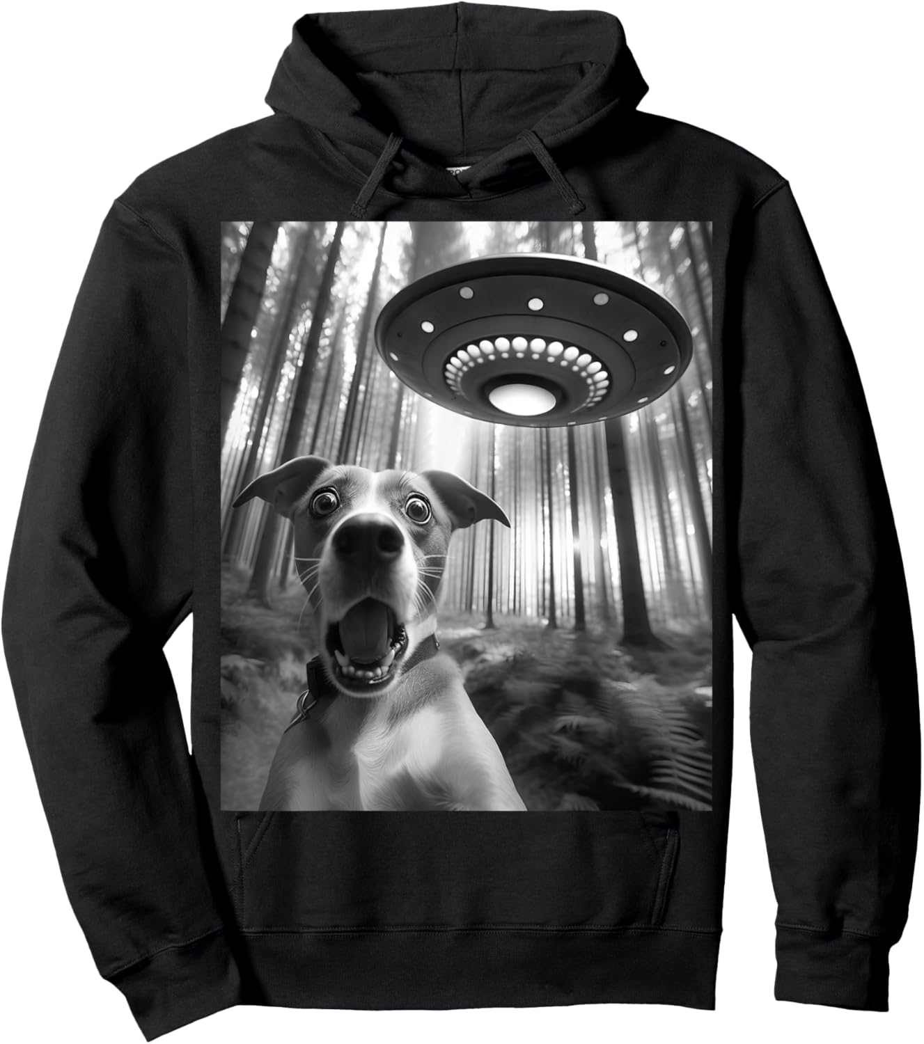 Dog Selfie With Alien UFO Meme Funny Dog Lover Spaceship Hoodie - Hoodie | Black