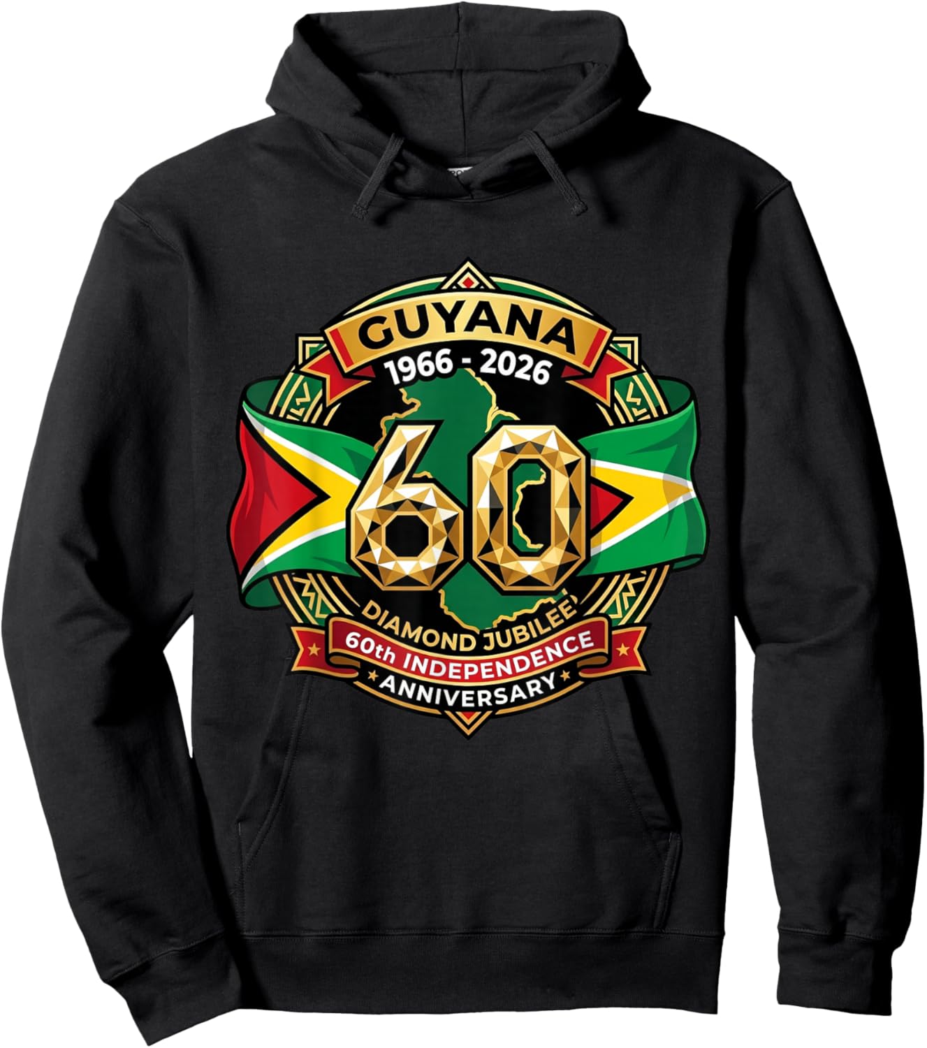 Celebrating 60 Years of Independence Guyana Diamond Jubilee Hoodie - Hoodie | Black