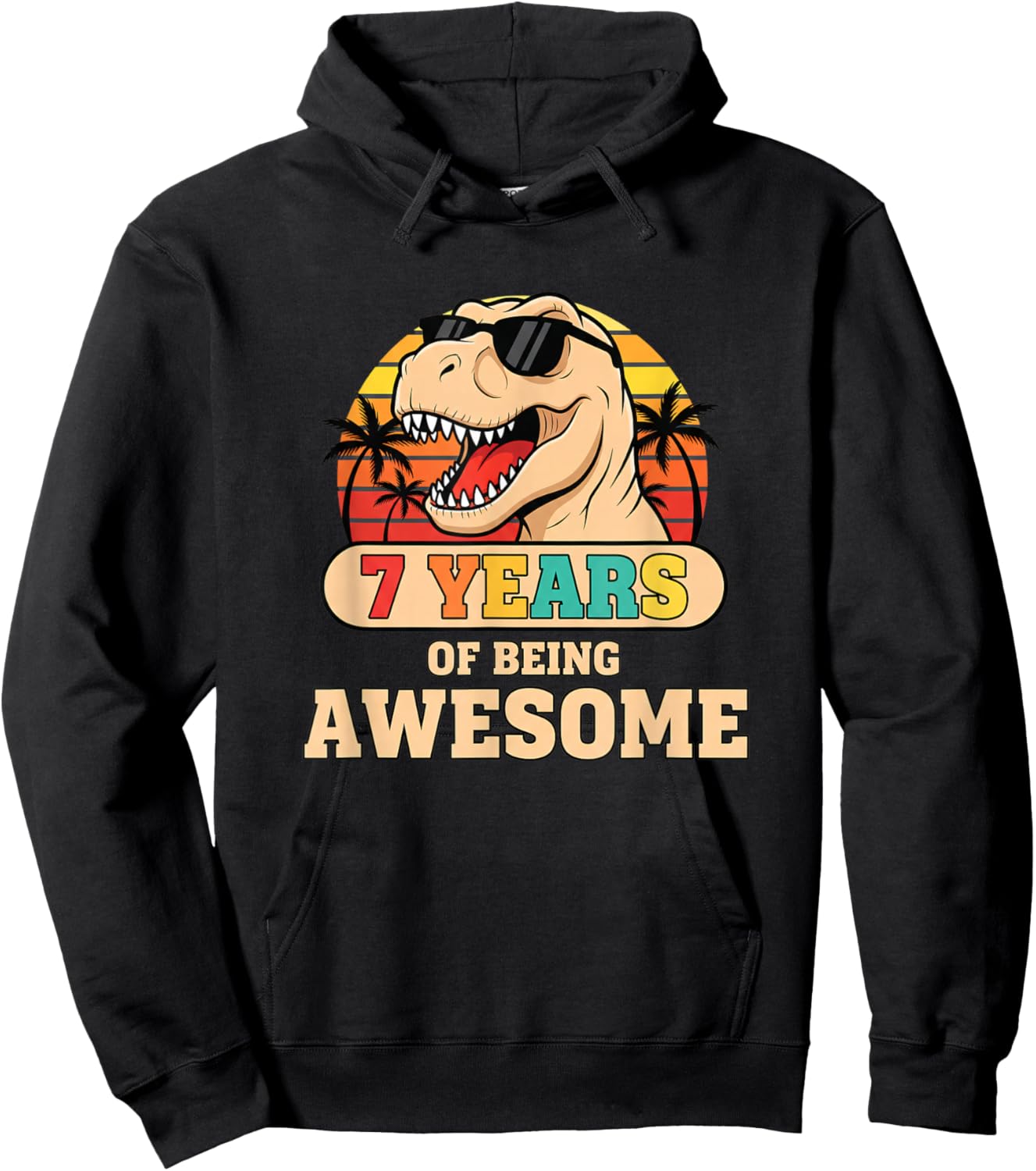 Baseball 7 Years of Being Awesome 7th Birthday Retro Dino Hoodie - Hoodie | Black
