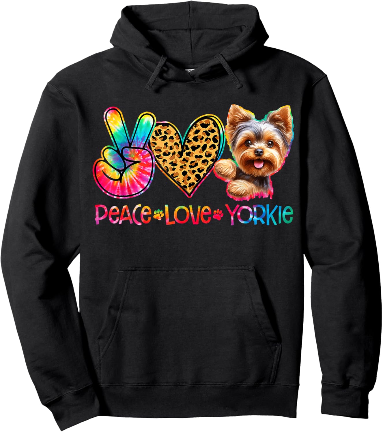 Peace Love Yorkie Tie Dye Dog Lover Hoodie - Hoodie | Black