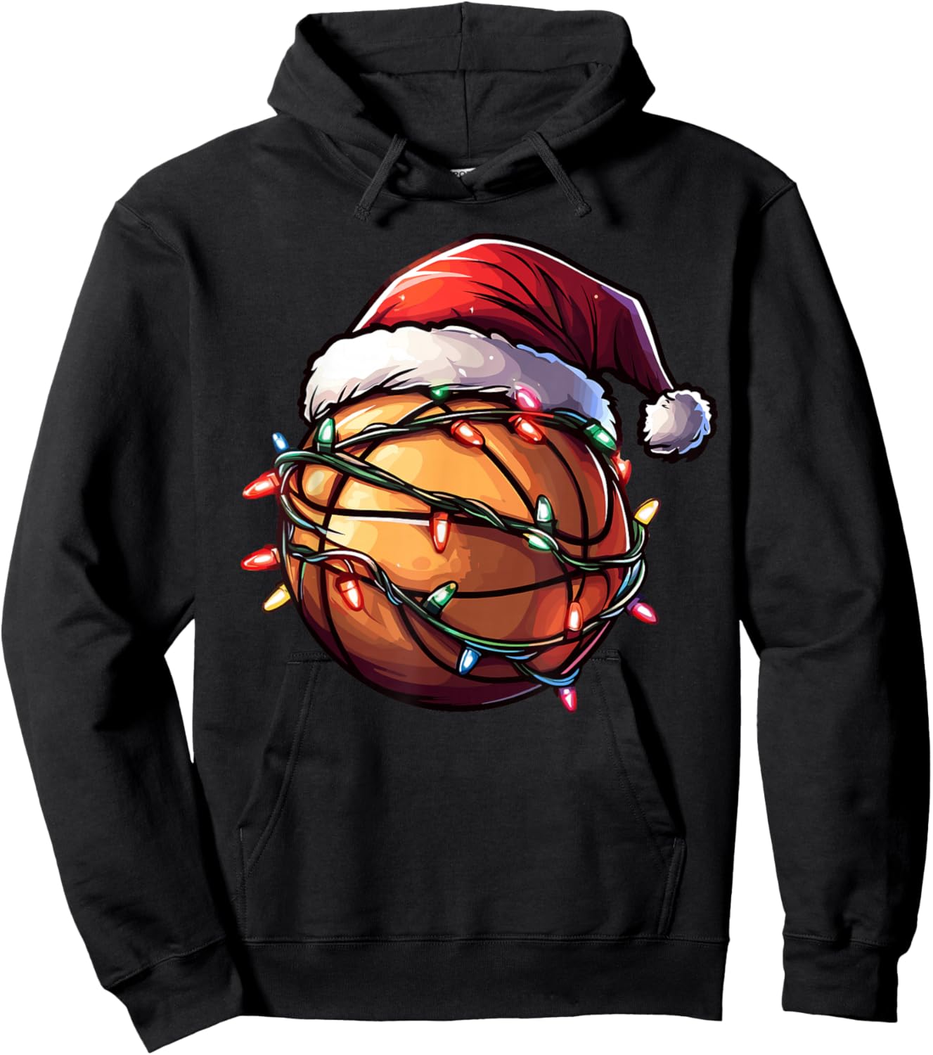 Basketball Christmas Lights Santa Hat Basketball Player Xmas Hoodie - Hoodie | Black