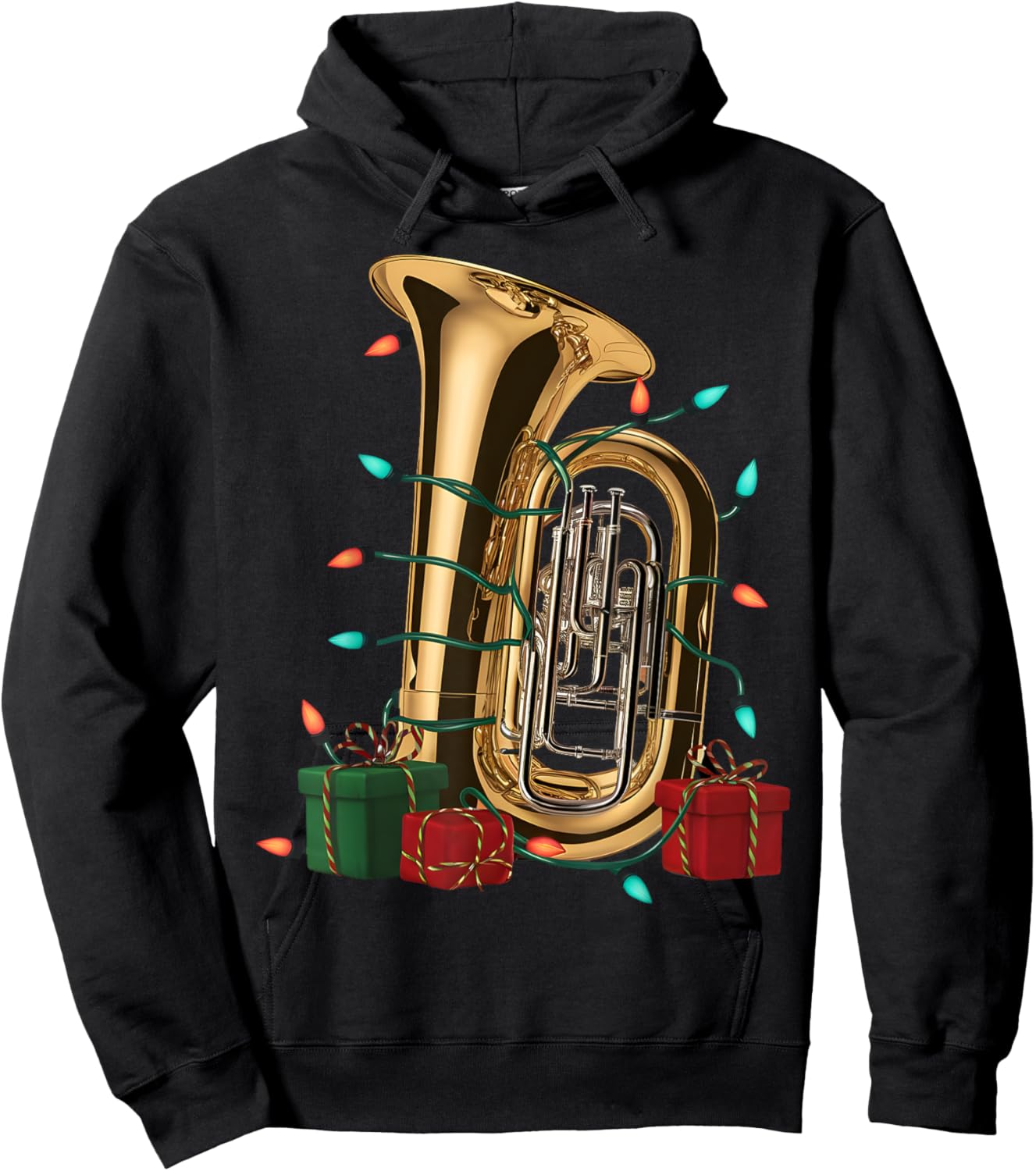 Tuba Music Lover Xmas Lighting Santa Musical Tuba Christmas Hoodie - Hoodie | Black