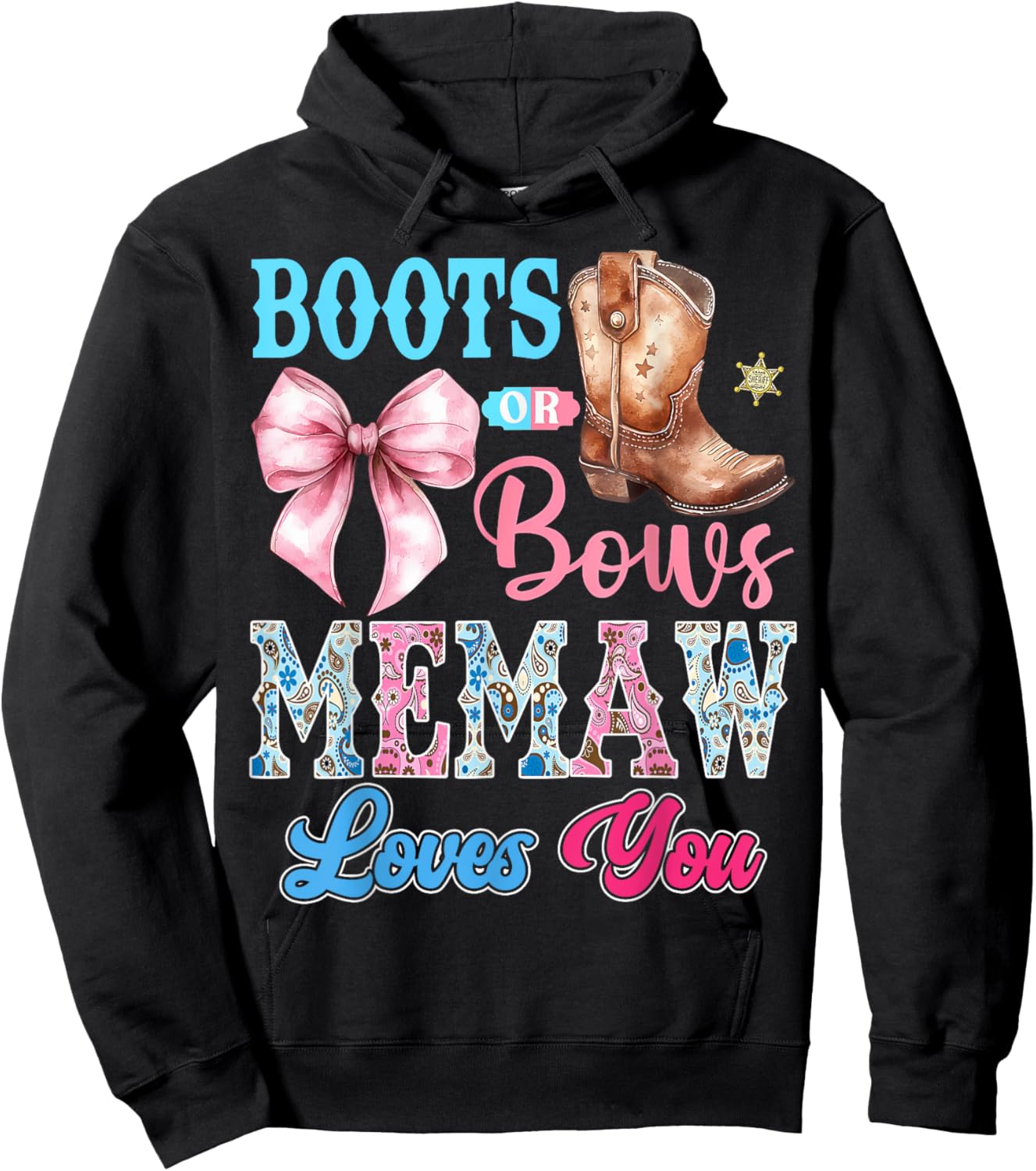 Boots or Bows Memaw Loves You Gender Reveal Party Hoodie - Hoodie | Black