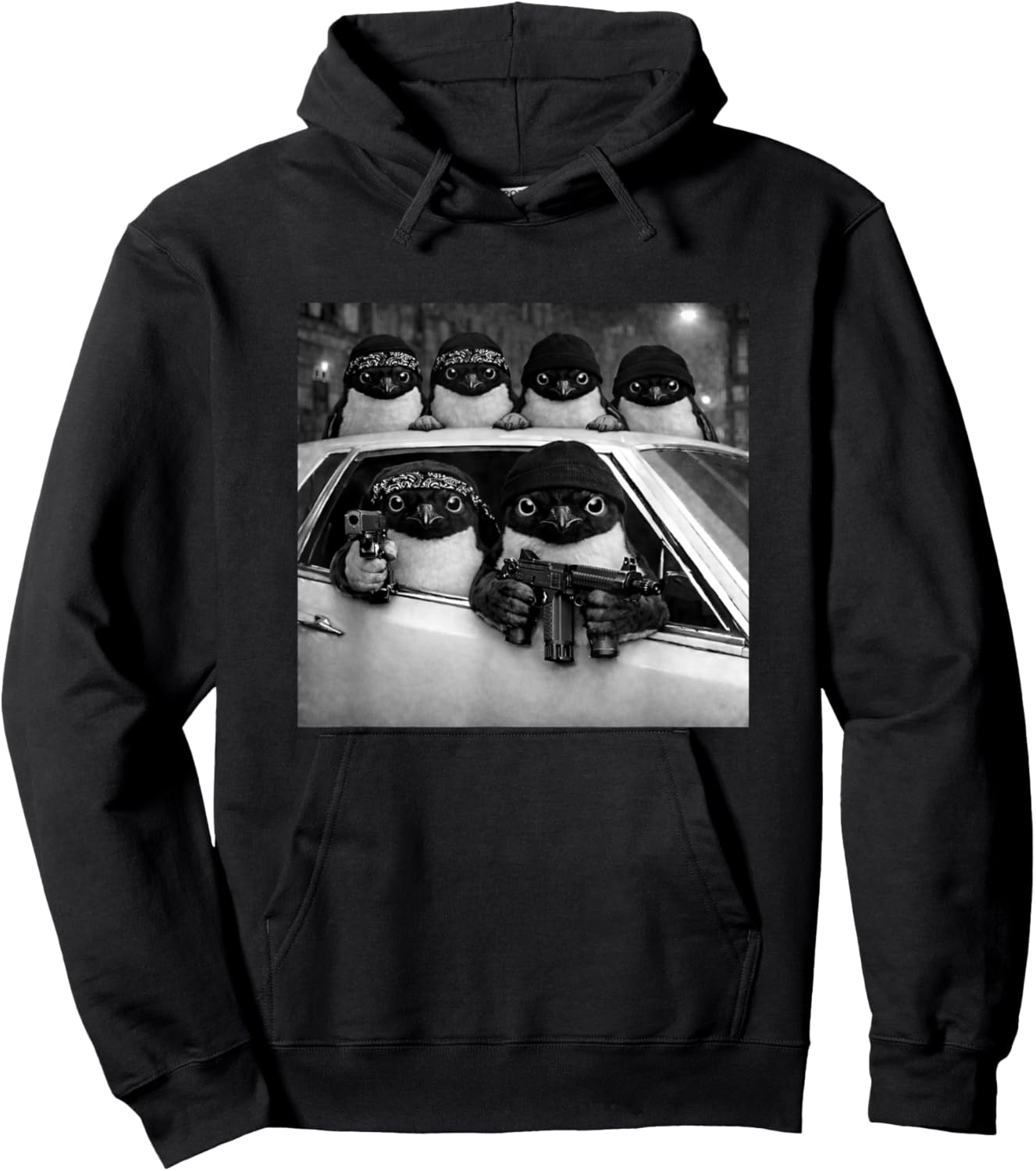 Funny Penguin Retro Gangster Squad Urban Street Streetwear Hoodie - Hoodie | Black