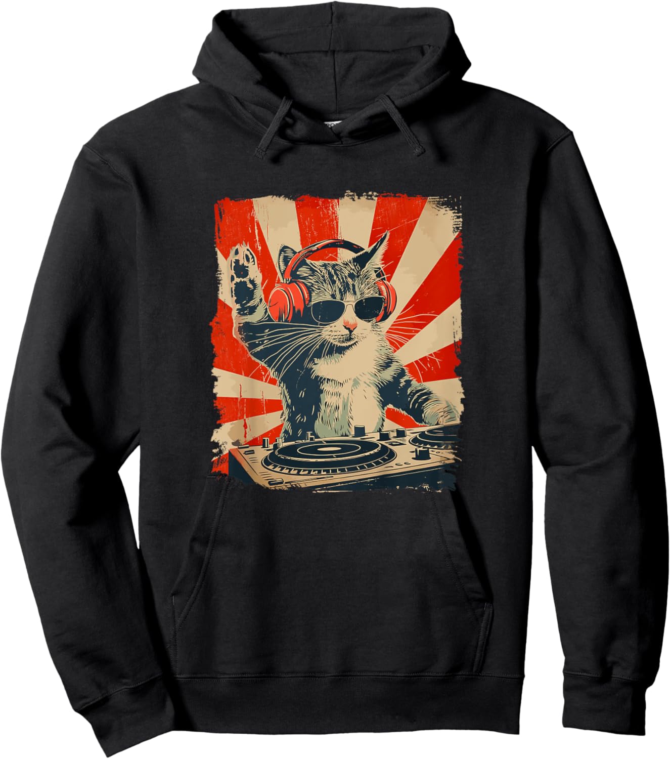 Funny DJ Cat Disco Sound Tech Headphone Music Hoodie - Hoodie | Black