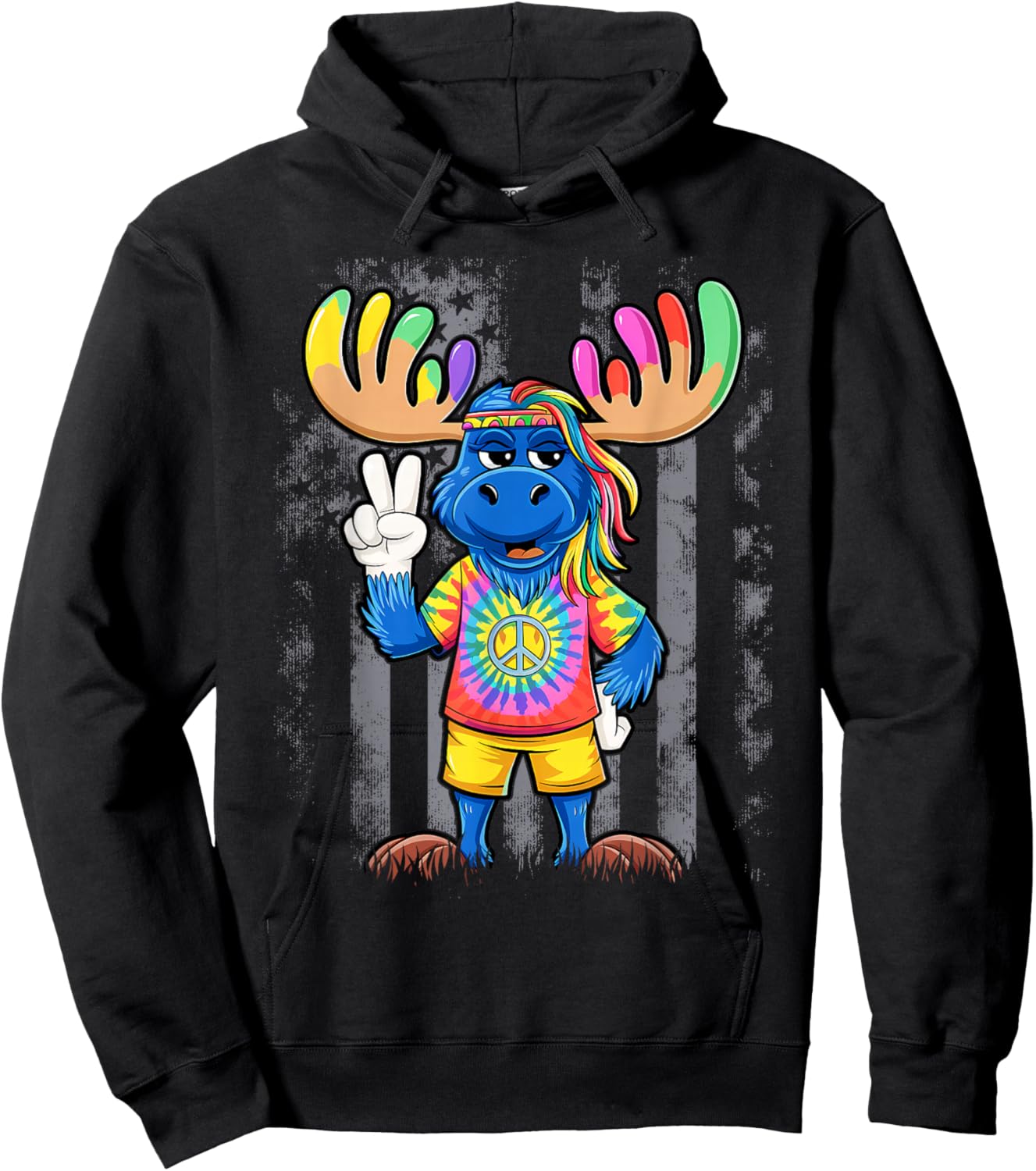Peace Sign Tie Dye Moose Hoodie - Hoodie | Black