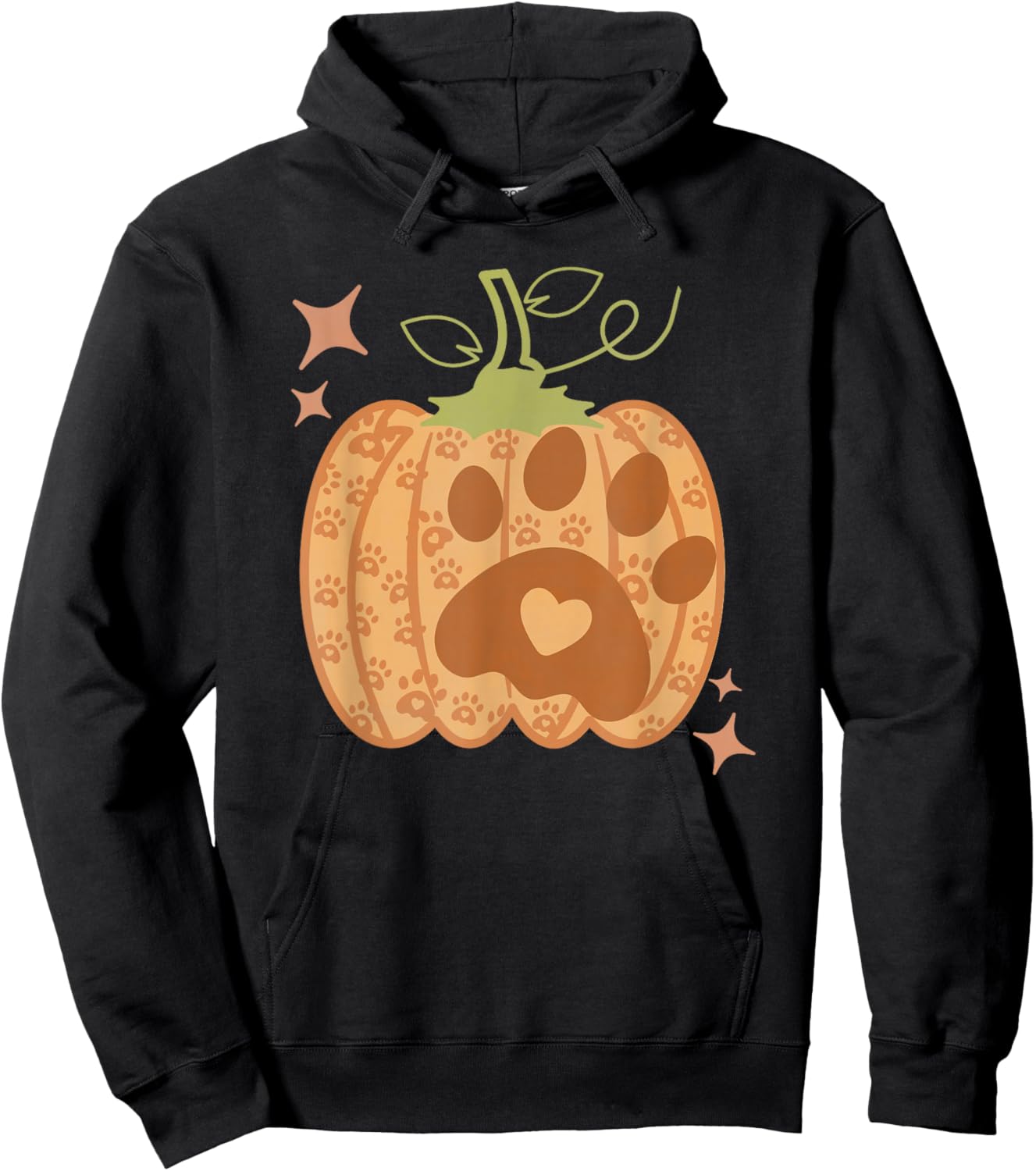 Pumpkin Dog Paw Print Autumn Cute Falling Men Women Kids Hoodie - Hoodie | Black