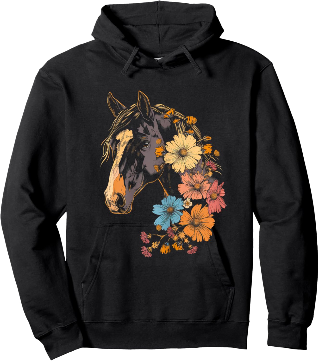 Horse Flowers Horseback Riding Cowgirl Equestrian Horse Hoodie - Hoodie | Black