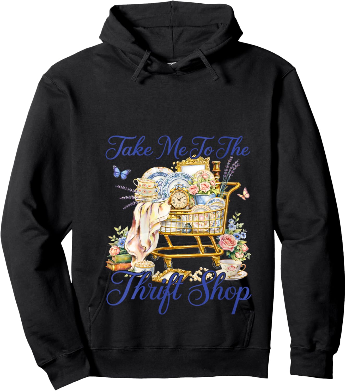 Women's Take Me to The Thrift Shop Vintage Thrifting Retro Shopping V-Neck Hoodie - Hoodie | Black
