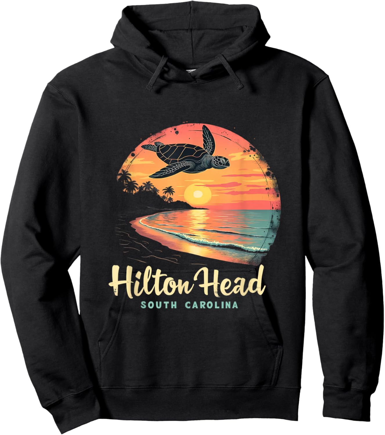 Hilton Head South Carolina Sunset Turtle Hoodie - Hoodie | Black