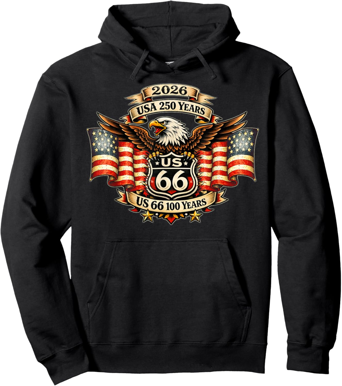USA 250 US Highway 66 Mother Road Anniversary Adler Tattoo Hoodie - Hoodie | Black