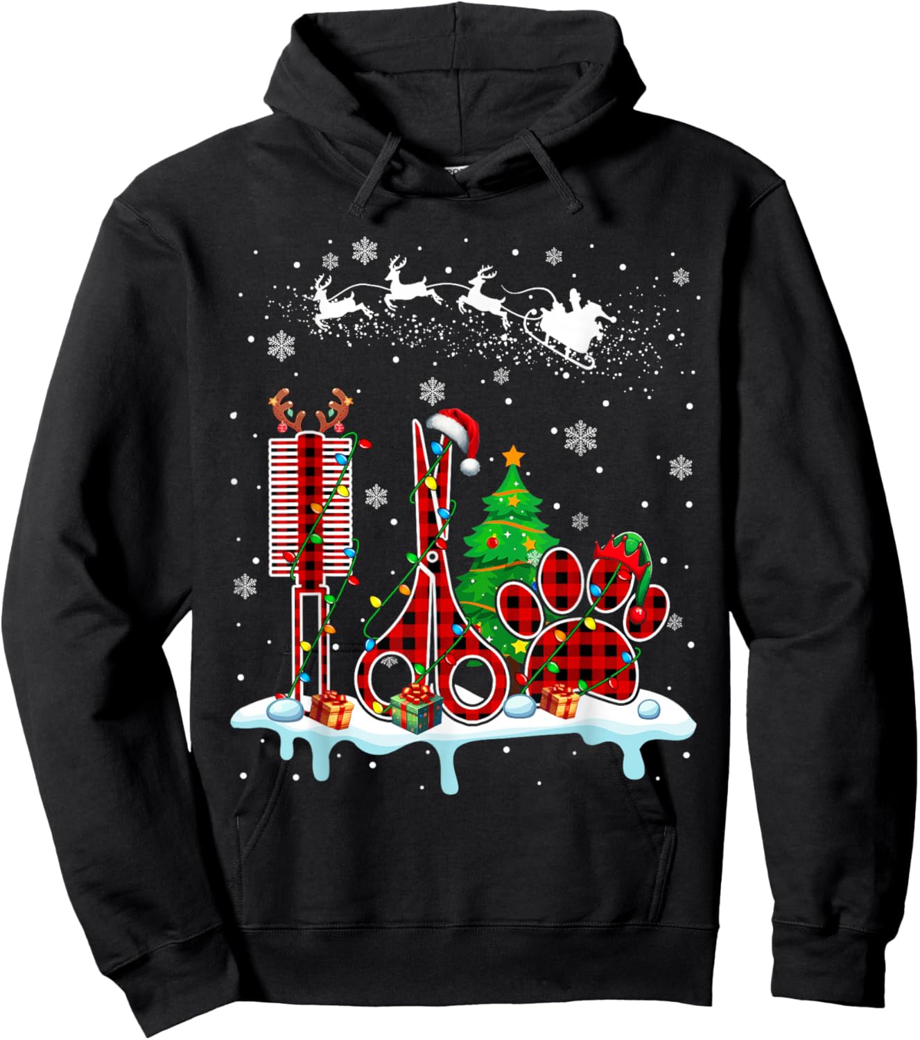 Santa Elf Reindeer Dog Groomer Tools Christmas Job Team Hoodie - Hoodie | Black