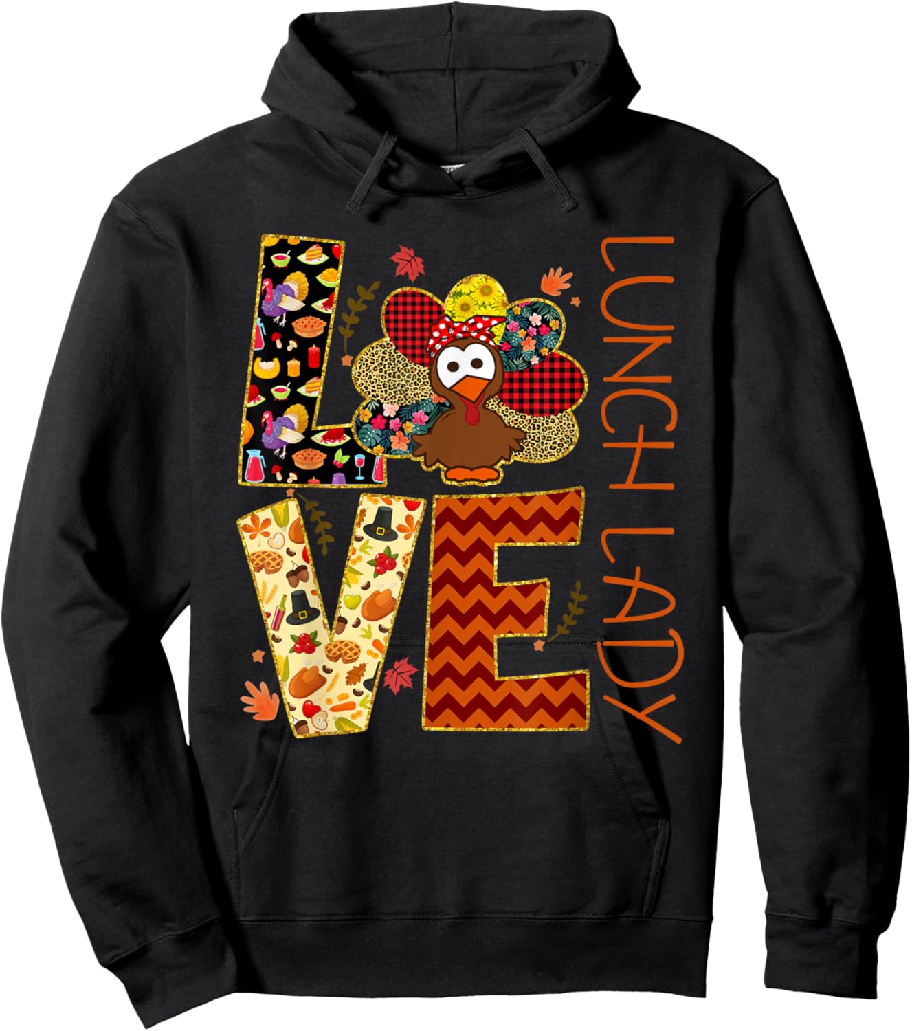 LOVE Turkey Lunch Lady Leopard Funny Thanksgiving Gift Women Hoodie - Hoodie | Black