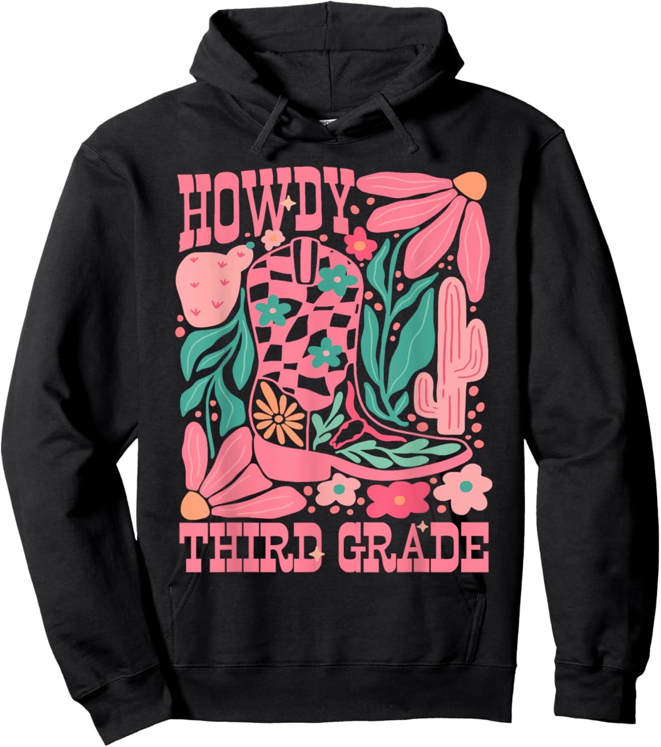 Western Howdy Third Grade Back To School 3rd Grade Teacher Hoodie - Hoodie | Black