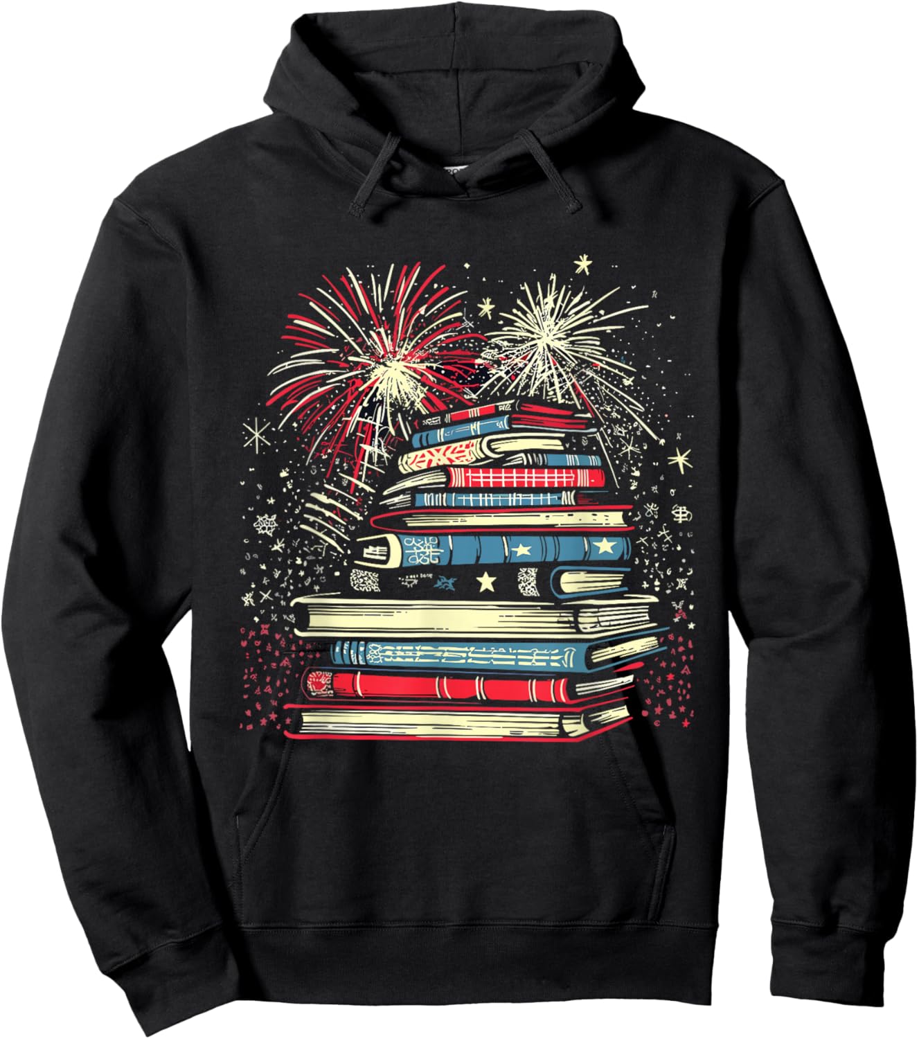 Books Fireworks 4th Of July Bookworm Patriotic Reader Hoodie - Hoodie | Black