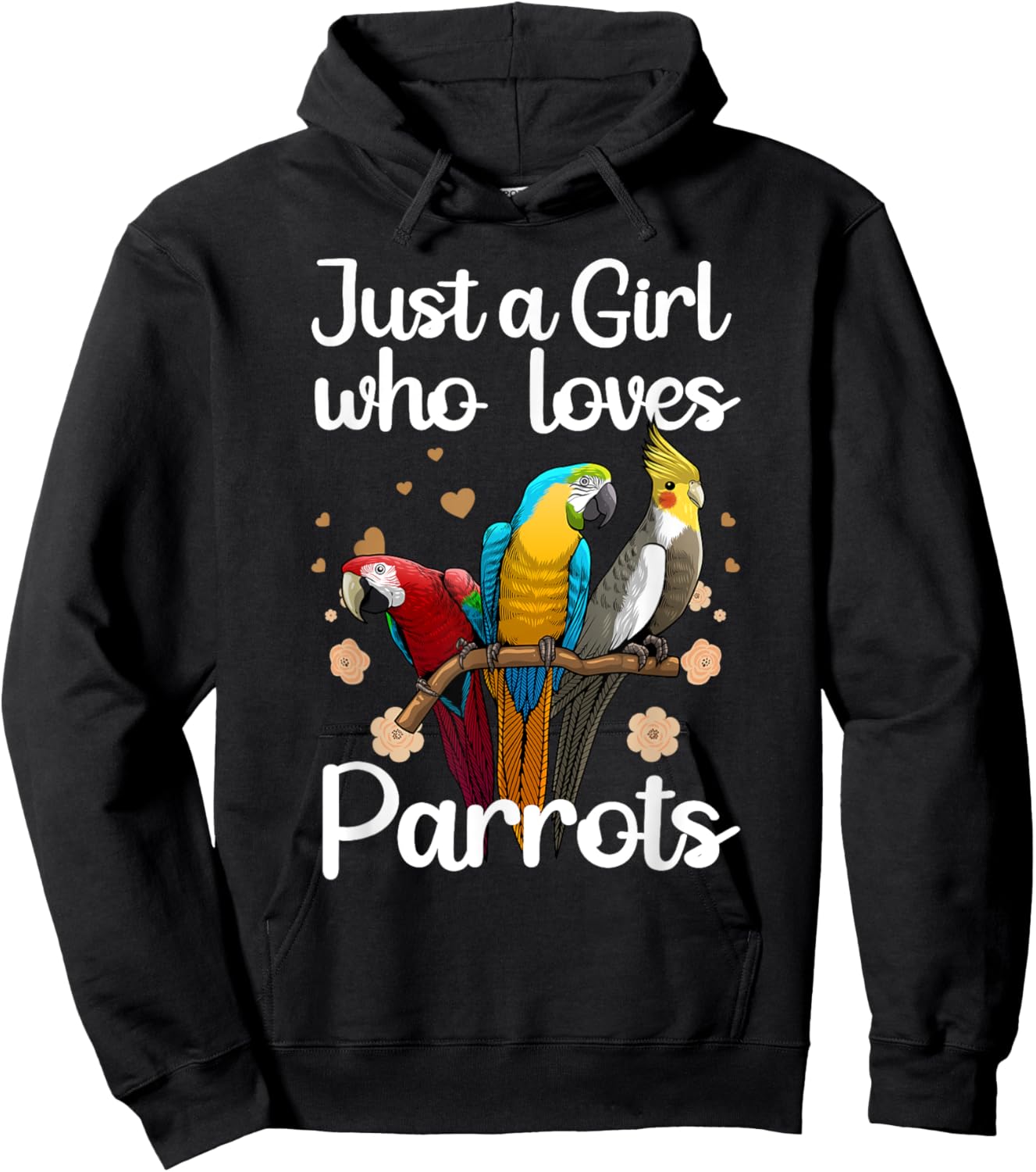 Funny Parrot Gift Parrot Lover Accessories & Stuff Cute Parrot Art Women's Multicolor Short Sleeve for Girls & Female Parrot Lovers Hoodie - Hoodie | Black