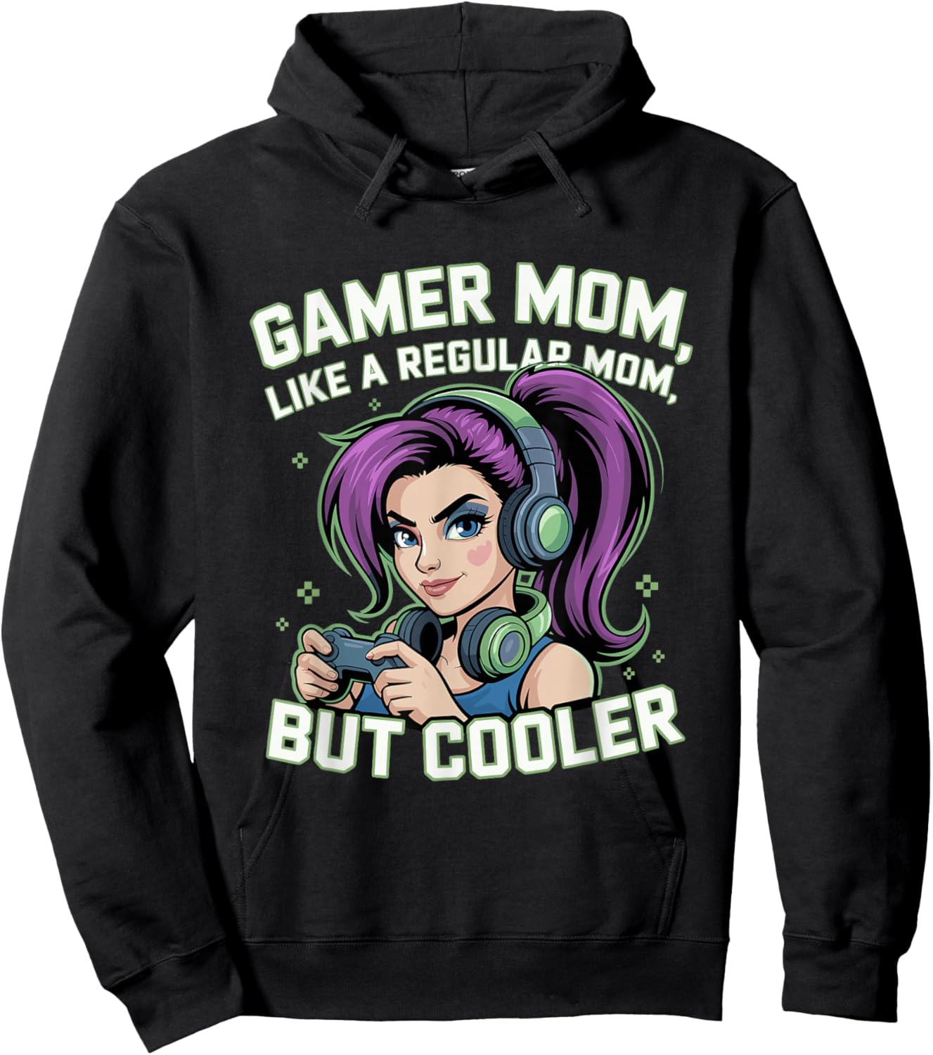 Gaming Mom Gift Mothers Day Cute Purple Hair Gamer Girls Hoodie - Hoodie | Black