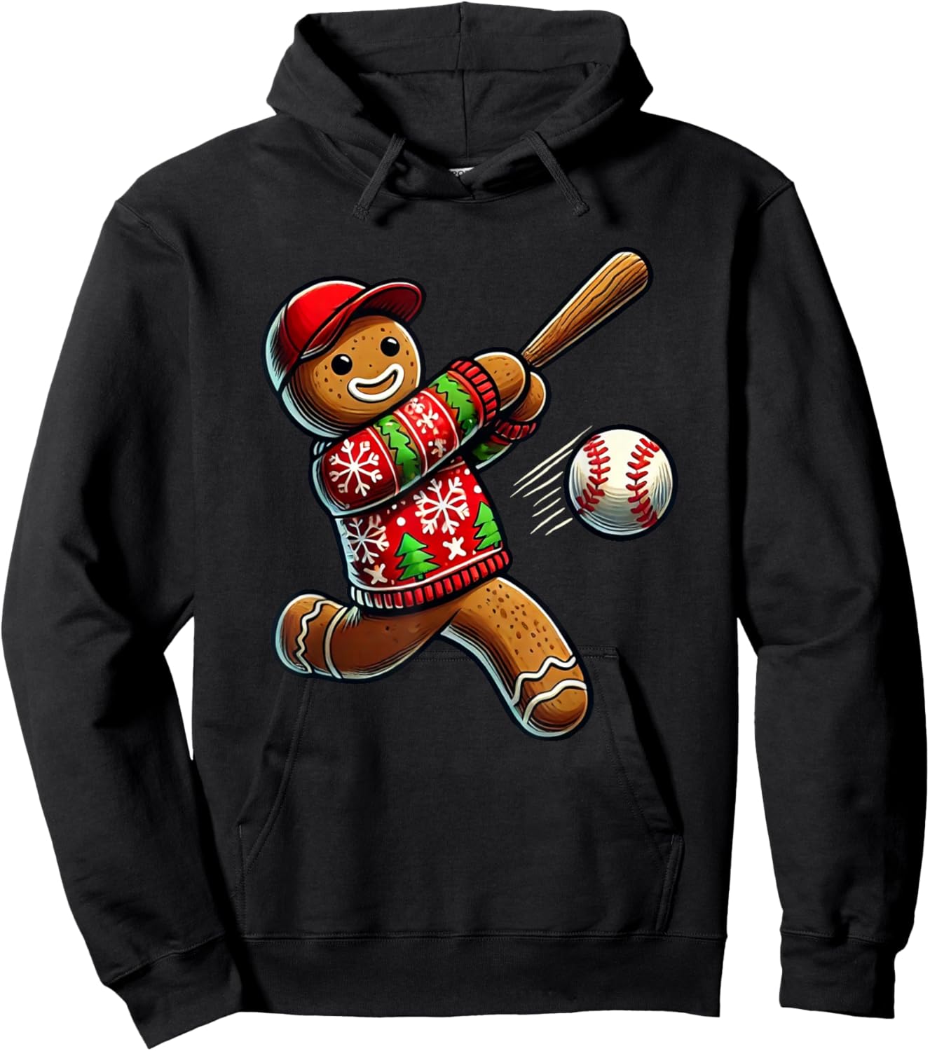 Baseball Christmas Gingerbread Man Baseball Ugly Christmas Hoodie - Hoodie | Black