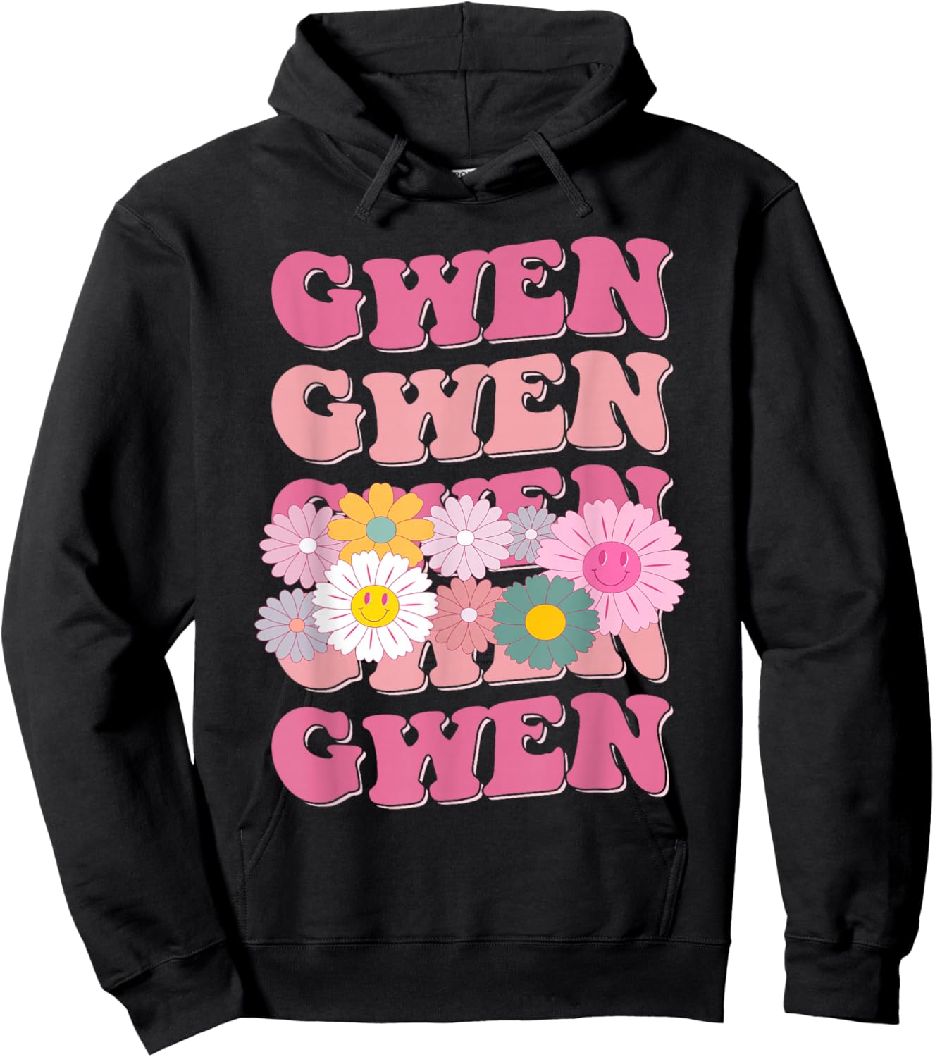 Girl Retro Gwen First Name Personalized Groovy 80's Hoodie - Hoodie | Black
