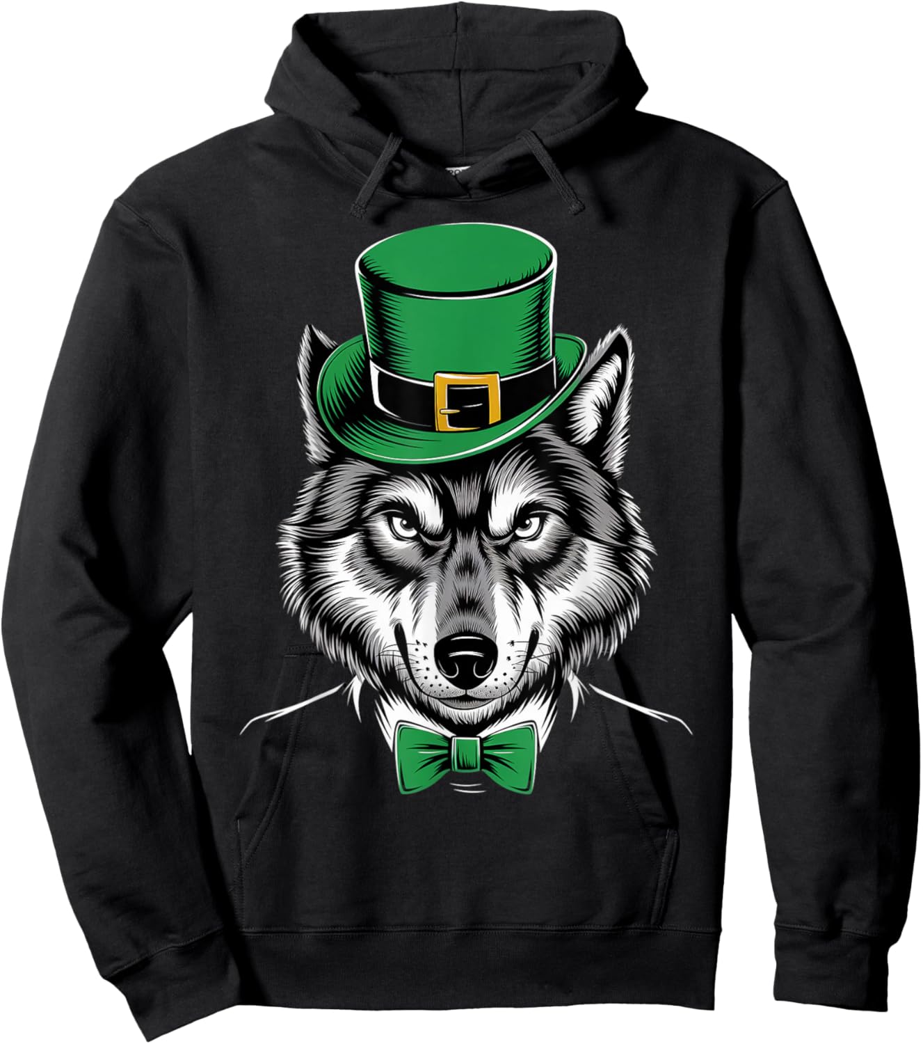 Green Wolf shamrock on St Patricks Day Wolf Hoodie - Hoodie | Black