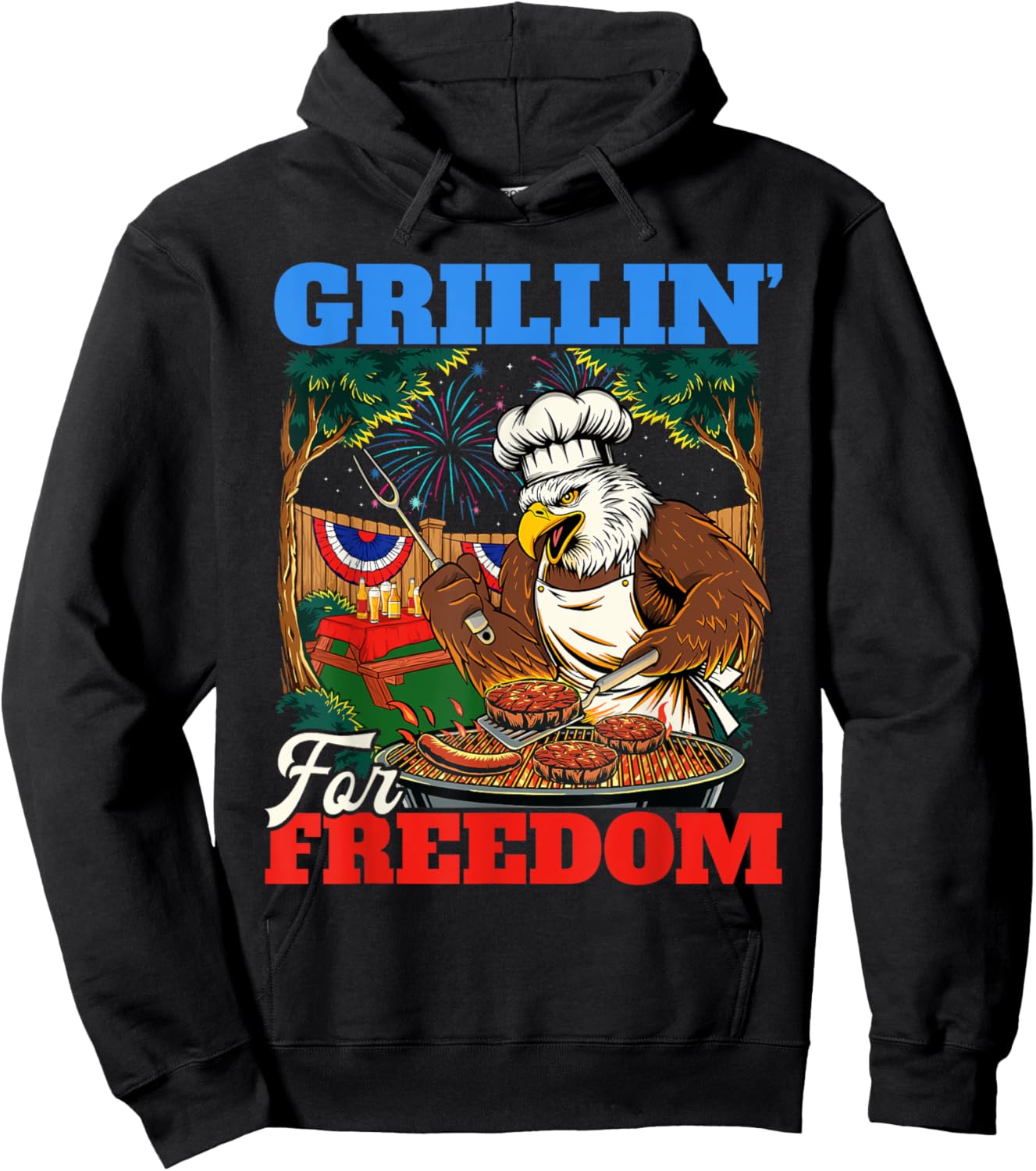 Grillin’ For Freedom - USA American Flag 4th Of July Fourth Hoodie - Hoodie | Black