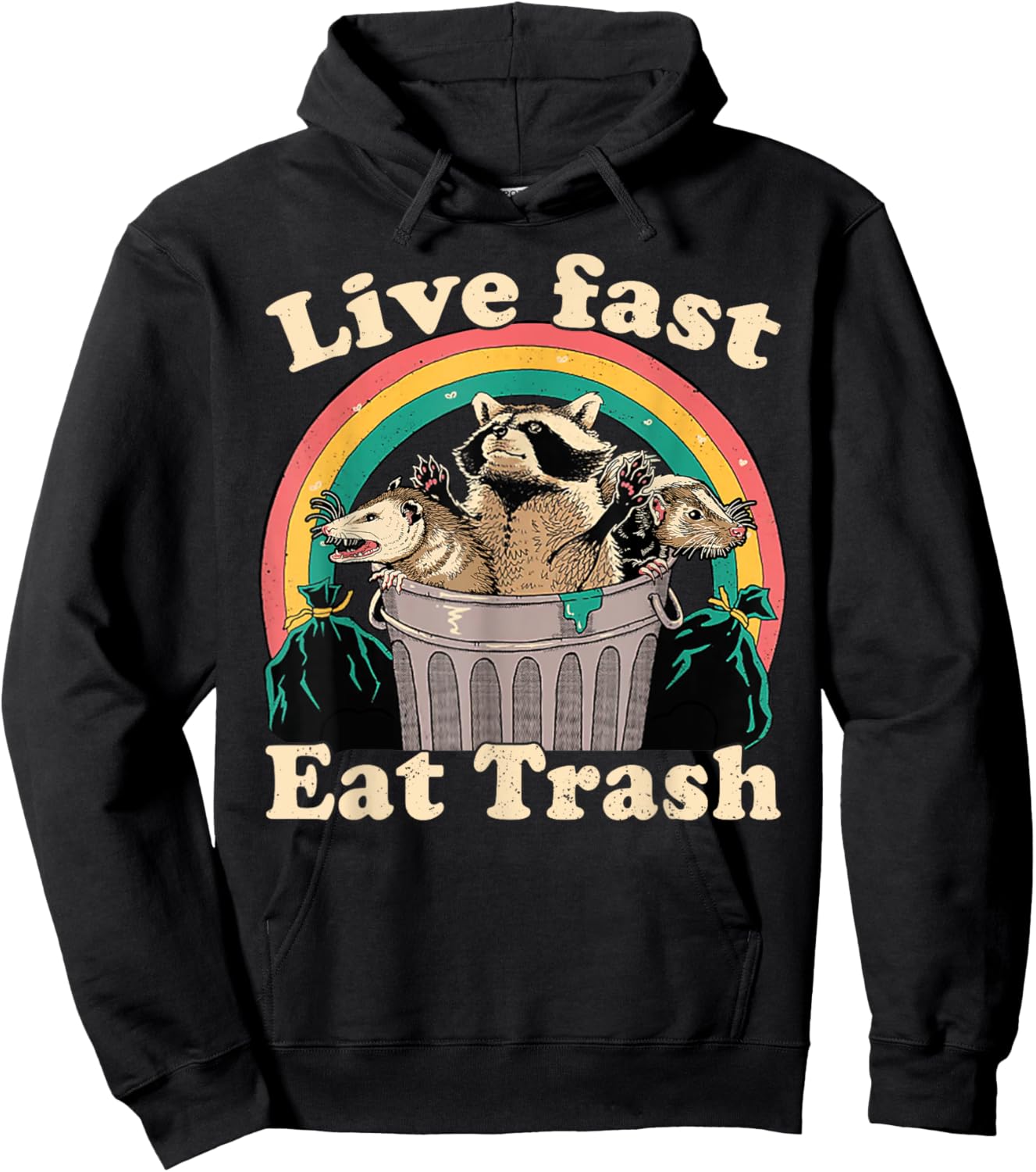 Opossum Raccoon Skunk Live Fast Eat Trash Street Cats Squad Hoodie - Hoodie | Black
