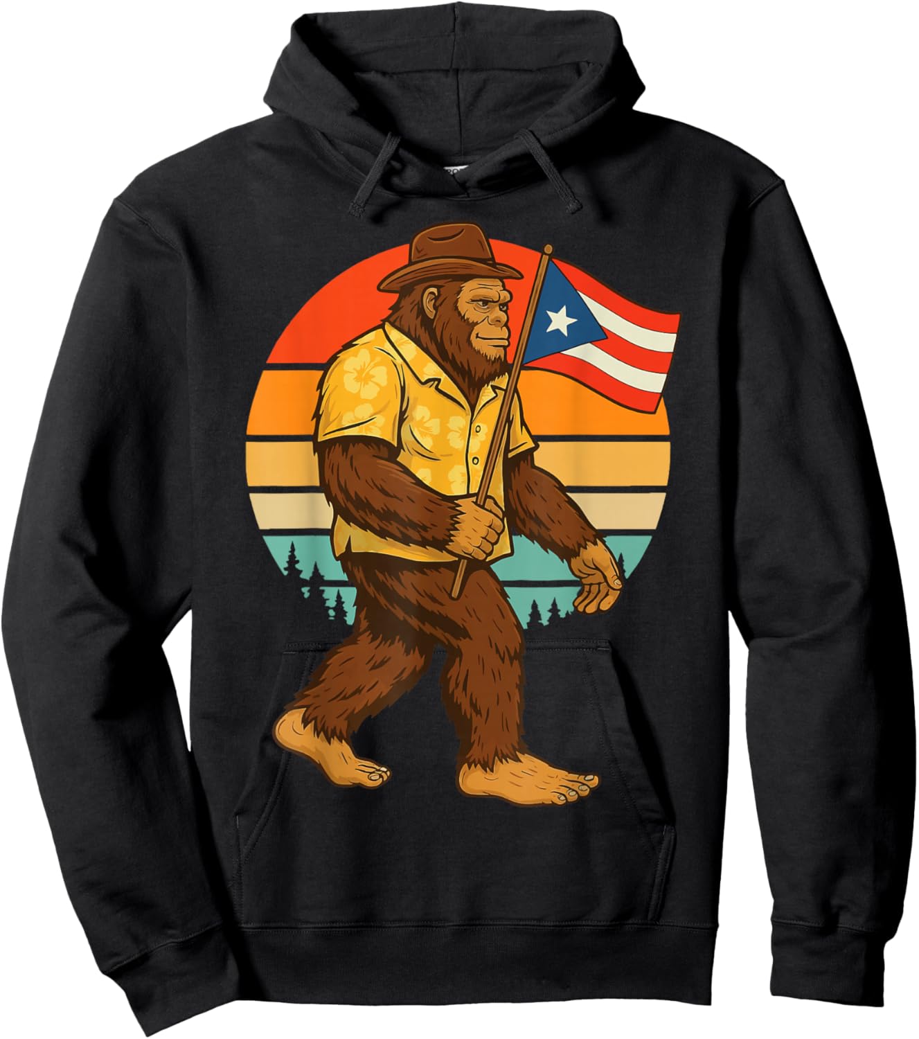 Bigfoot Puerto Rico Flag Retro Sasquatch Hoodie - Hoodie | Black