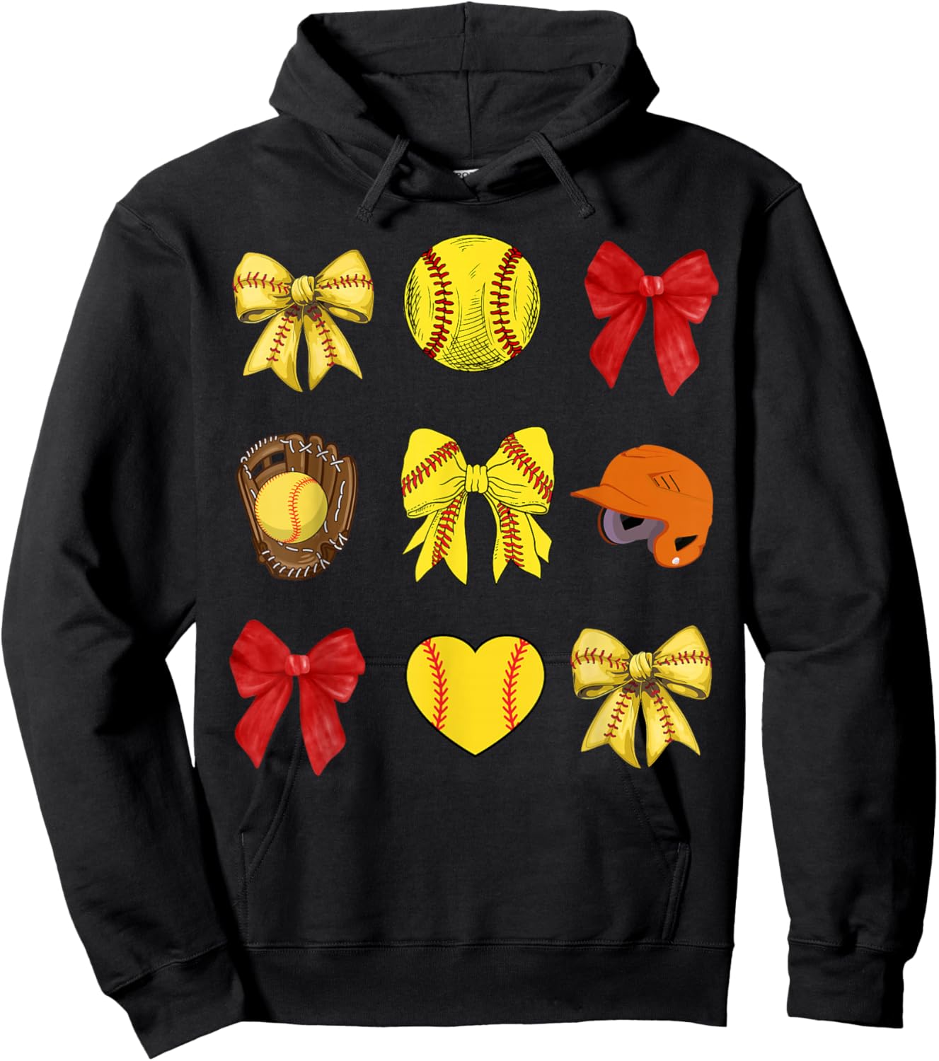 Softball Coquette Bow Softball Mama Softball Mom Mothers Day Hoodie - Hoodie | Black