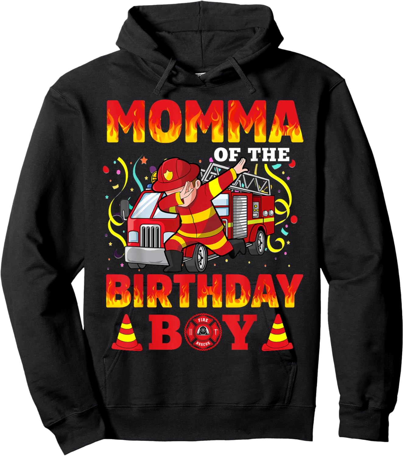 Momma Of The Birthday Boy Fire Truck Firefighter Boys Hoodie - Hoodie | Black