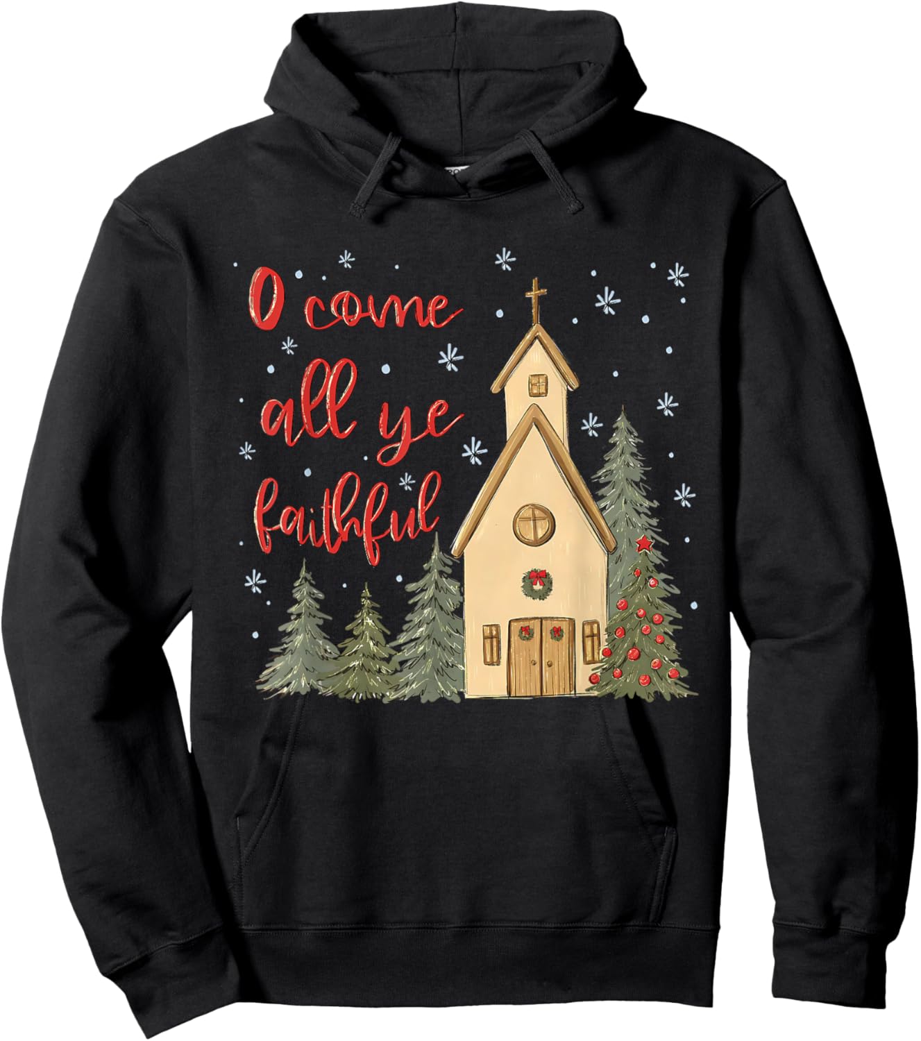 Vintage O Come All Ye Faithful Religious Christian Christmas Hoodie - Hoodie | Black
