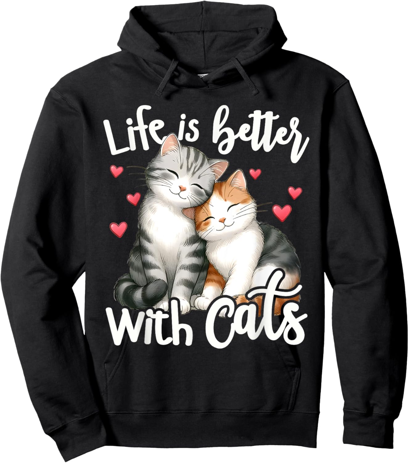 Cute Cat Life is Better with Cats Valentine’s Cat Lover Kids Hoodie - Hoodie | Black