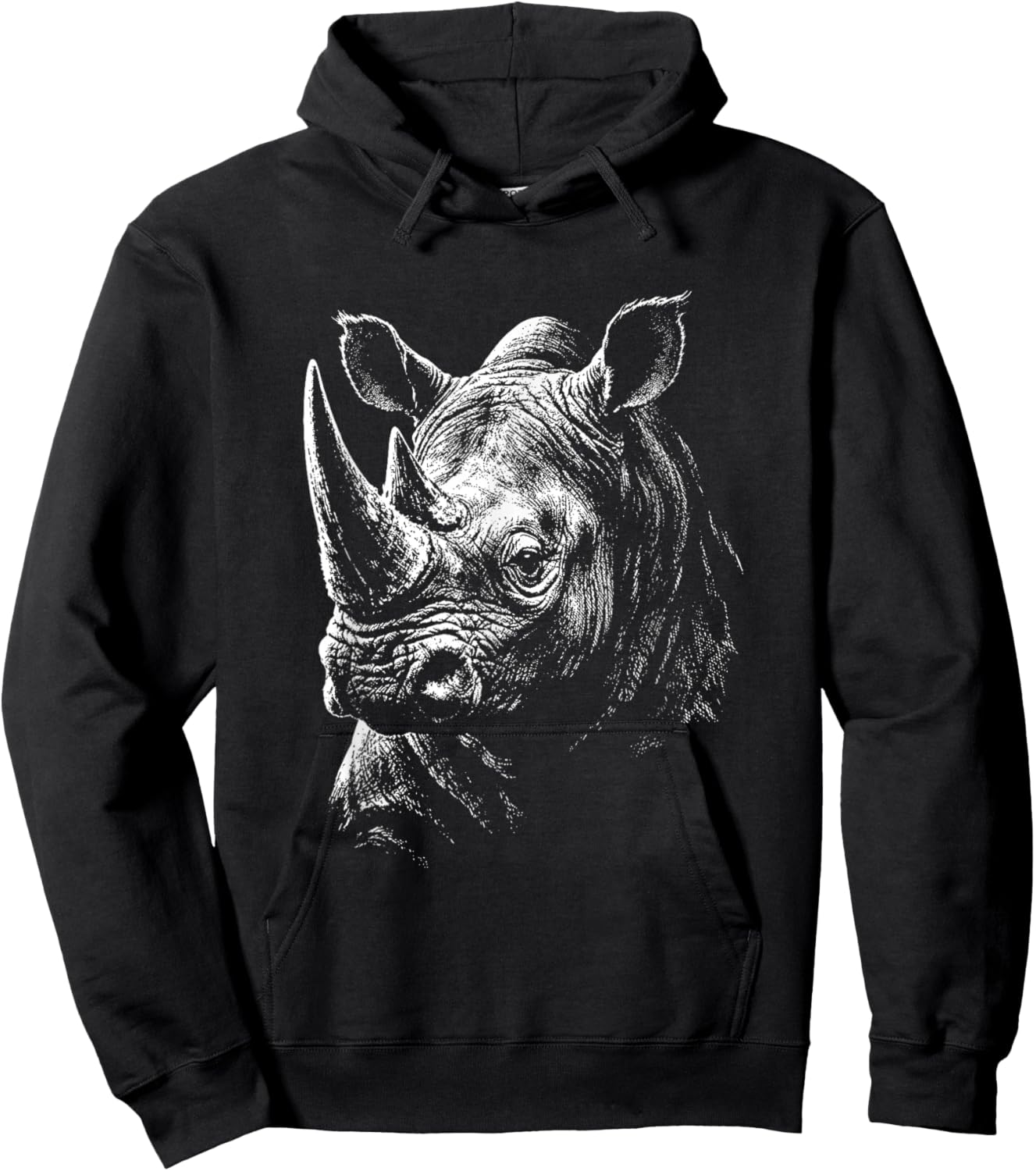 Rhino Portrait Black and White Rhinoceros Lover Hoodie - Hoodie | Black