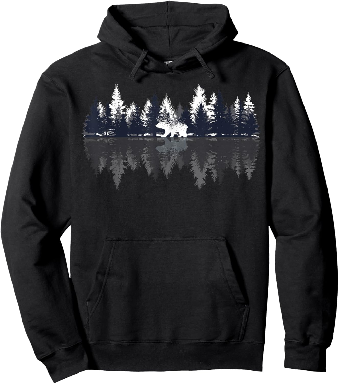 Lake Shadow Bear Shadow Graphic Mountains Forrest Outdoor Hoodie - Hoodie | Black