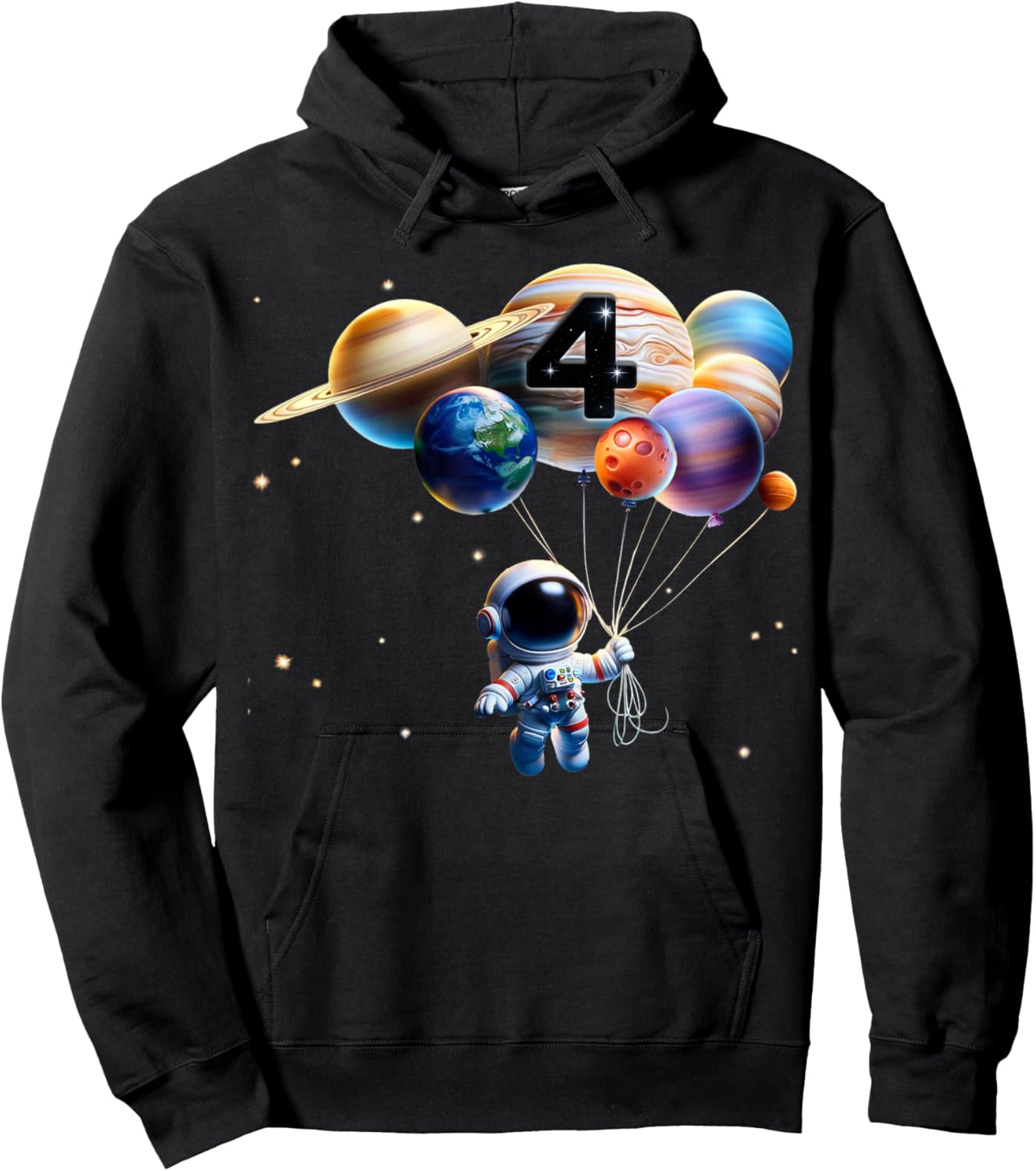 4 Years Old Birthday Boy Gifts Astronaut Planet 4th Four Hoodie - Hoodie | Black
