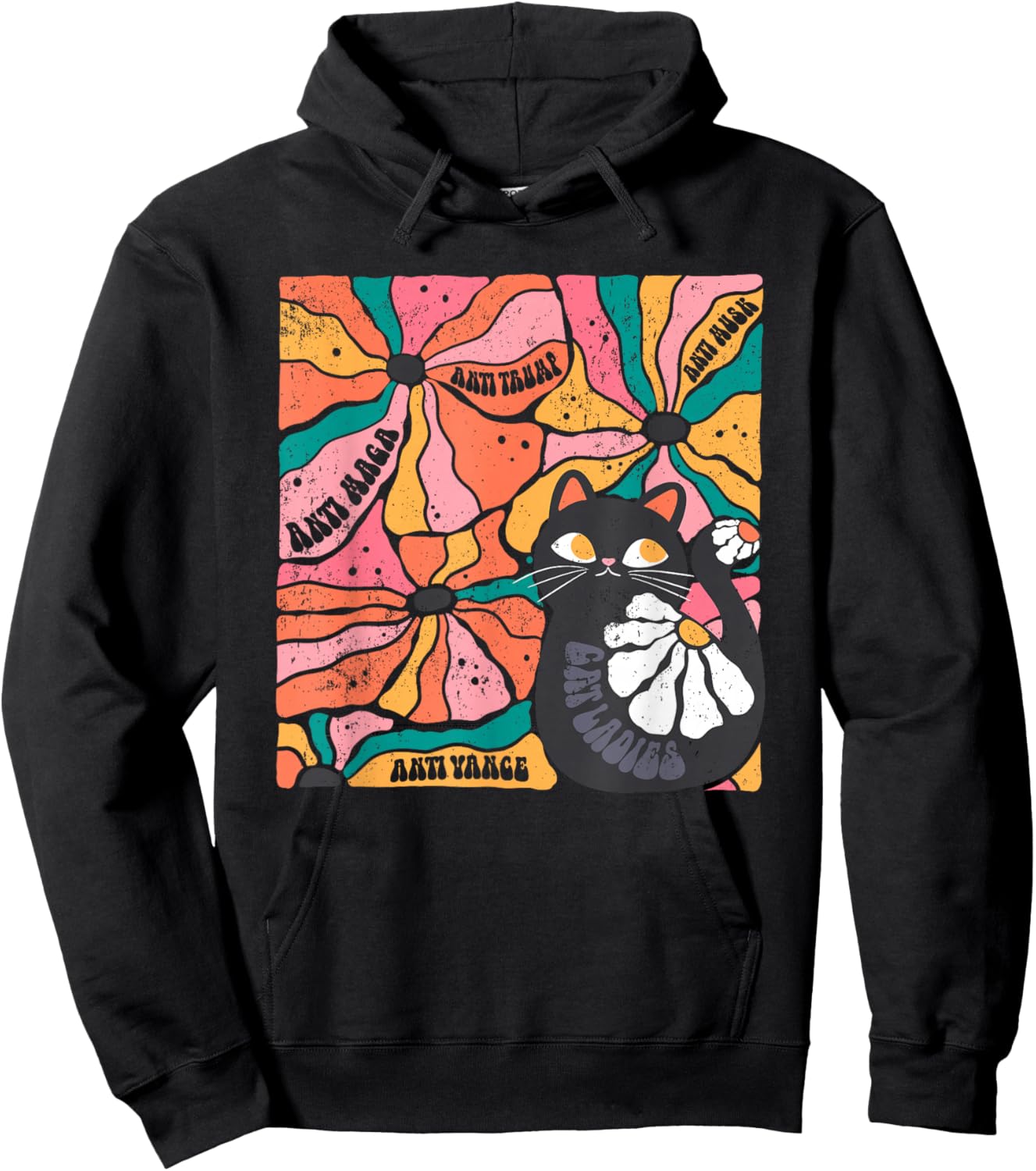 Cat Ladies Anti Trump Anti Vance, Vintage Cats Against Trump Hoodie - Hoodie | Black