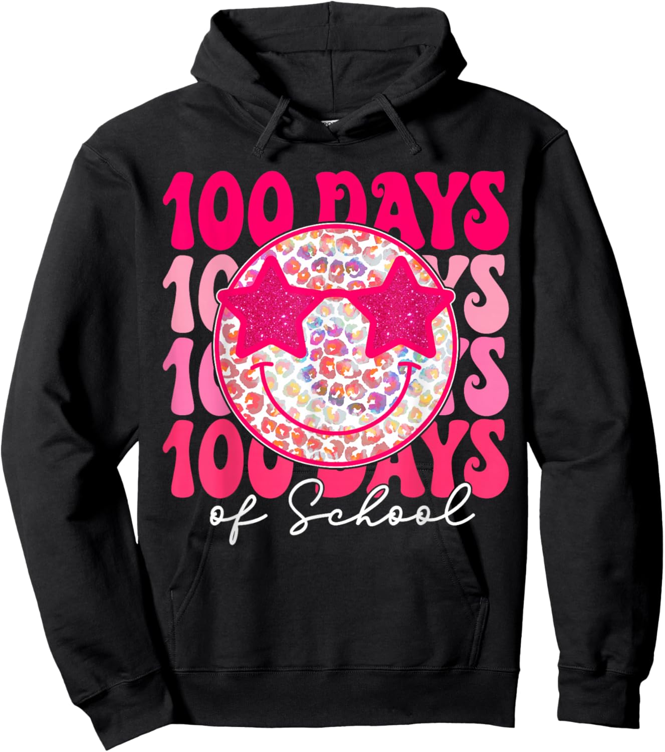 Retro Smile Face Pink Groovy Happy 100 Days of School Girls Hoodie - Hoodie | Black