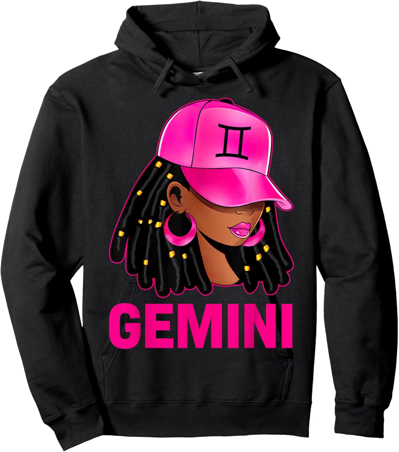 Gemini Queen Loc'd Hair Black Woman Cap Zodiac Sign Hoodie - Hoodie | Black