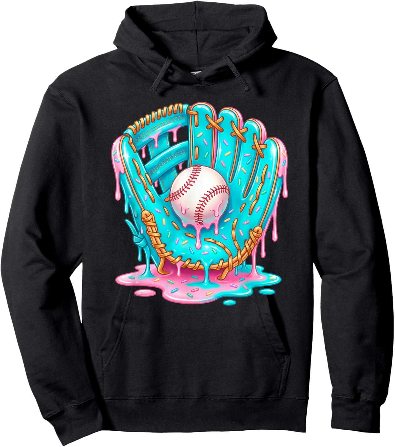 Baseball Drip Ice Cream Blue Glove Melt Ball Art Hoodie - Hoodie | Black