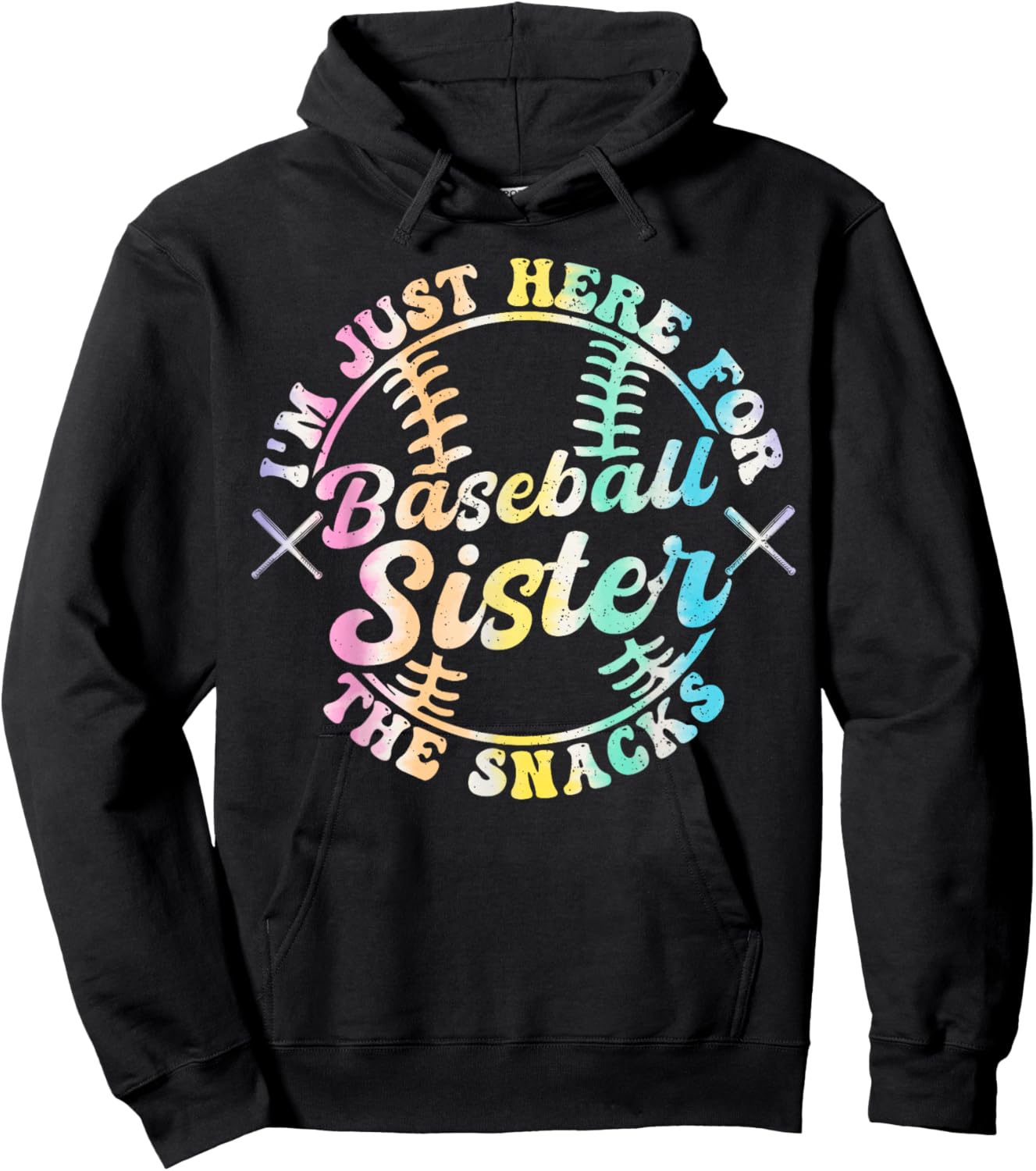 Baseball Sister I'm Just Here For The Snacks Retro Tie Dye Hoodie - Hoodie | Black