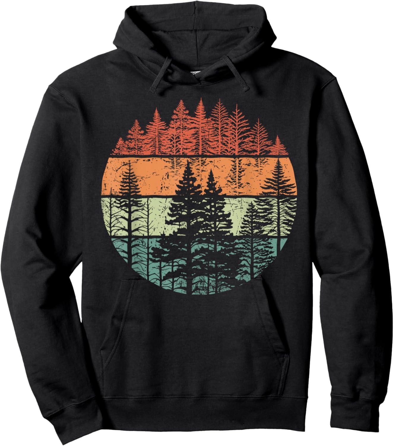 Retro Forest Trees Outdoors Nature Women Men Vintage Graphic Hoodie - Hoodie | Black
