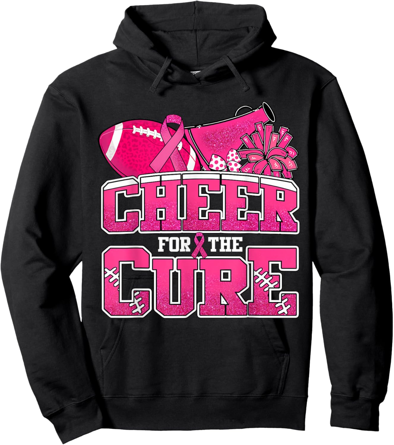Cheer For The Cure Breast Cancer Sport Cheerleader Football Hoodie - Hoodie | Black
